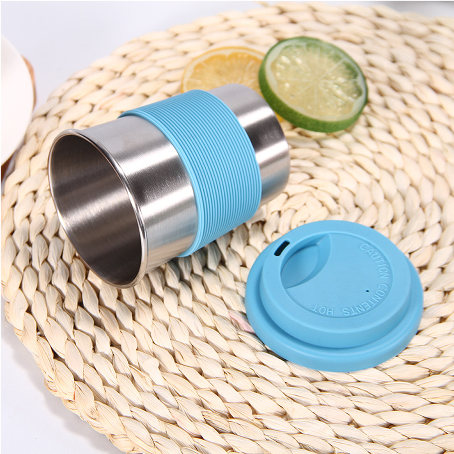 Stainless Steel Silicone Travel Mug w/ Lid & Cover 6