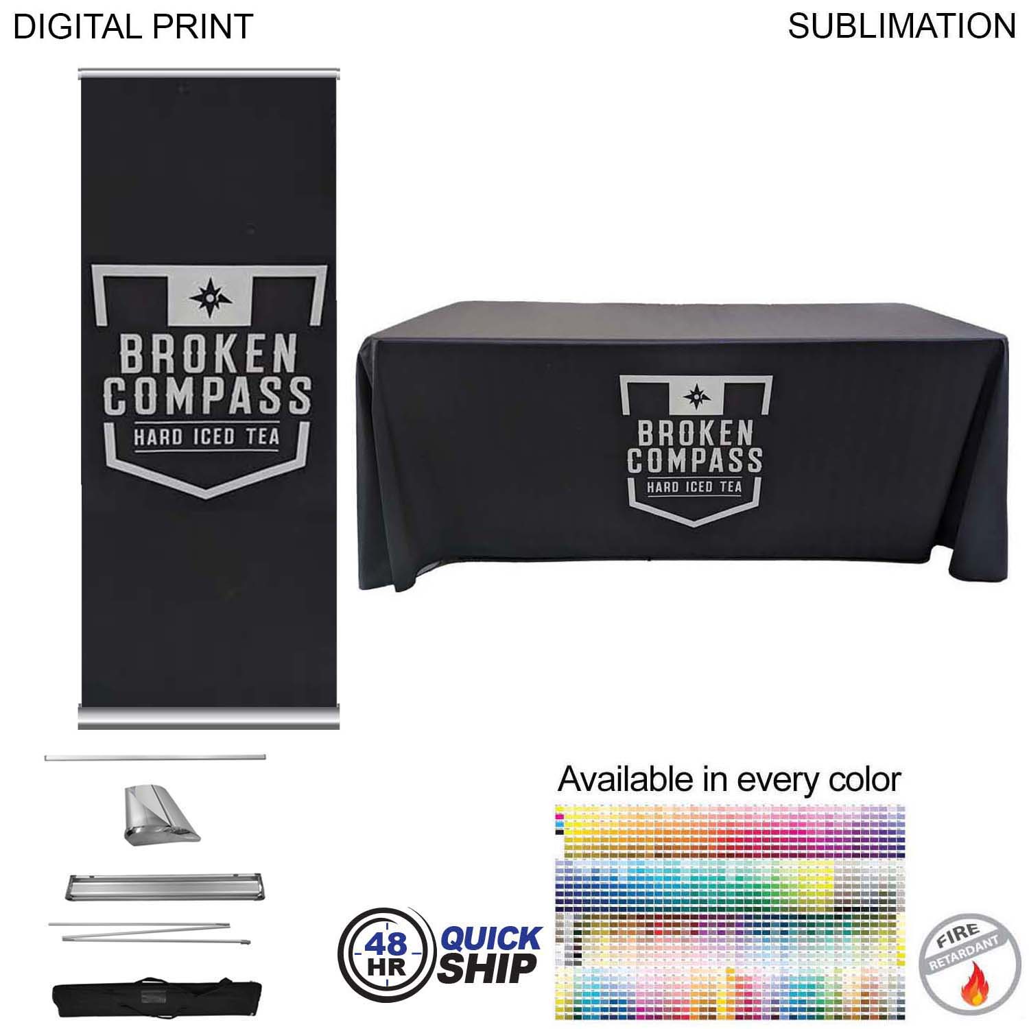 48Hr Quick Ship -Deluxe Tradeshow Package, Deluxe Retractable Banner + Premium Sublimated tablecloth 4
