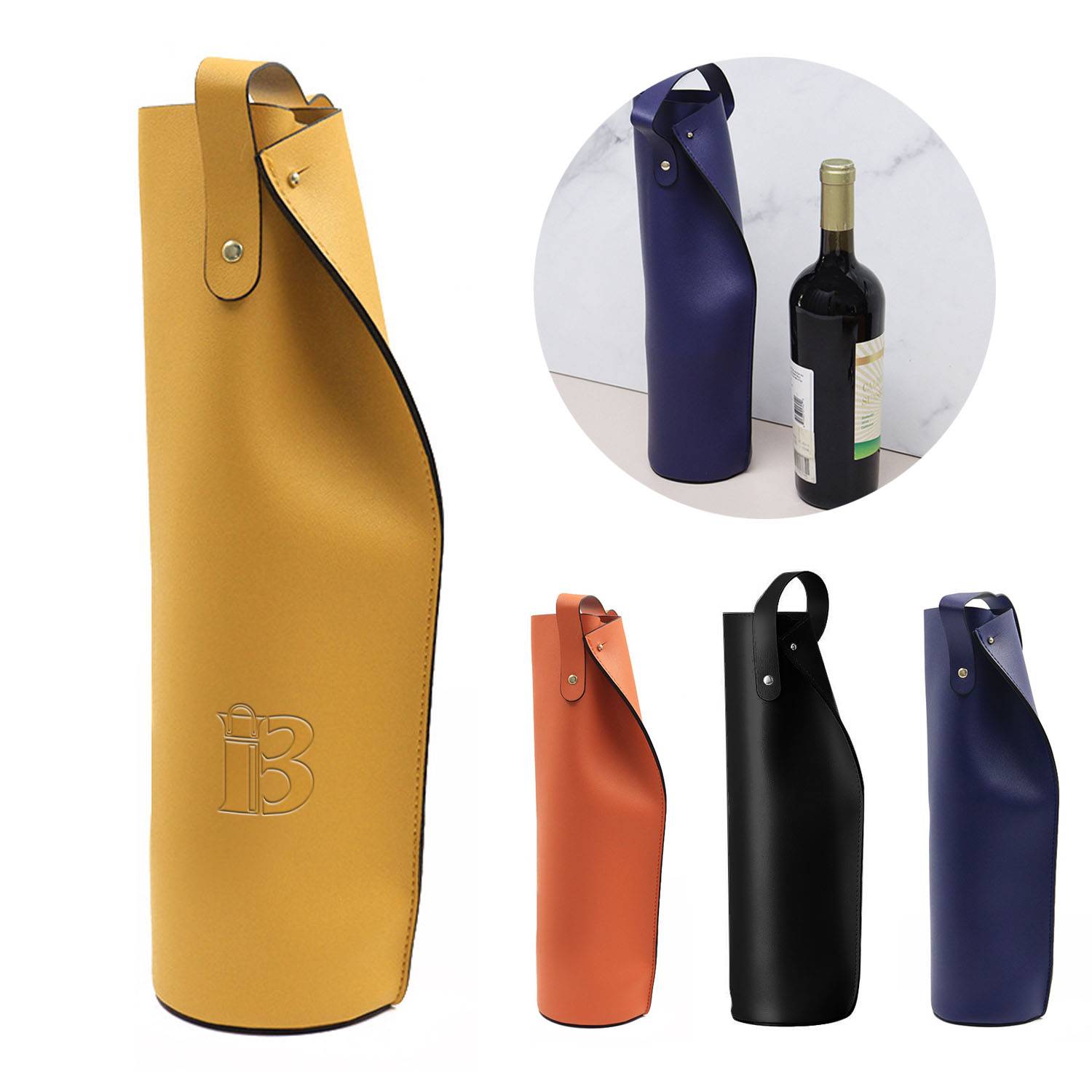 Reusable PU Leather Wine Carrier Tote Bag