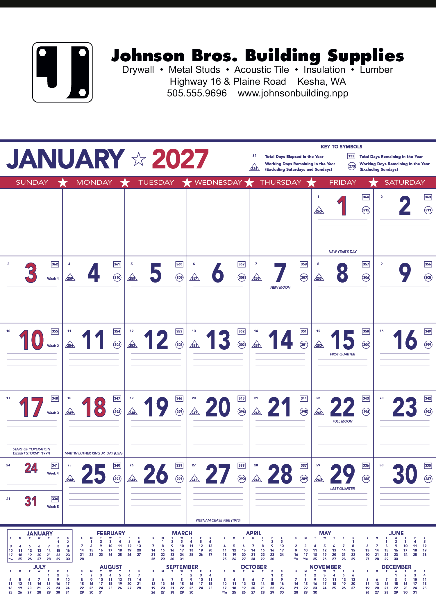 Triumph® Calendars Patriotic Contractor Memo Calendar 8