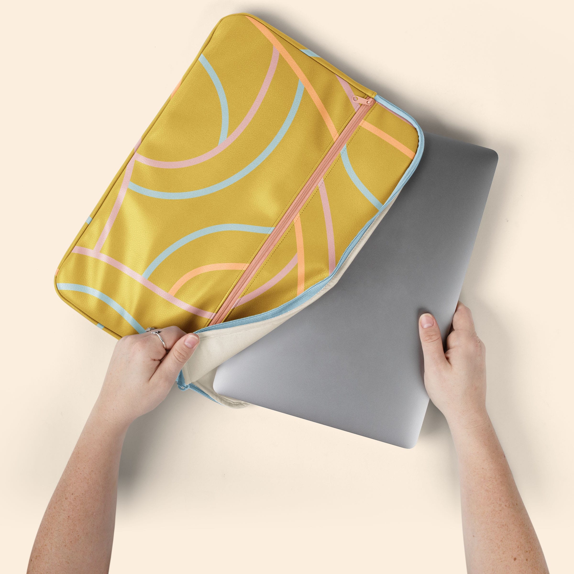 ZIPPERED POCKET LAPTOP SLEEVES - VEGAN LEATHER - LARGE - 15"