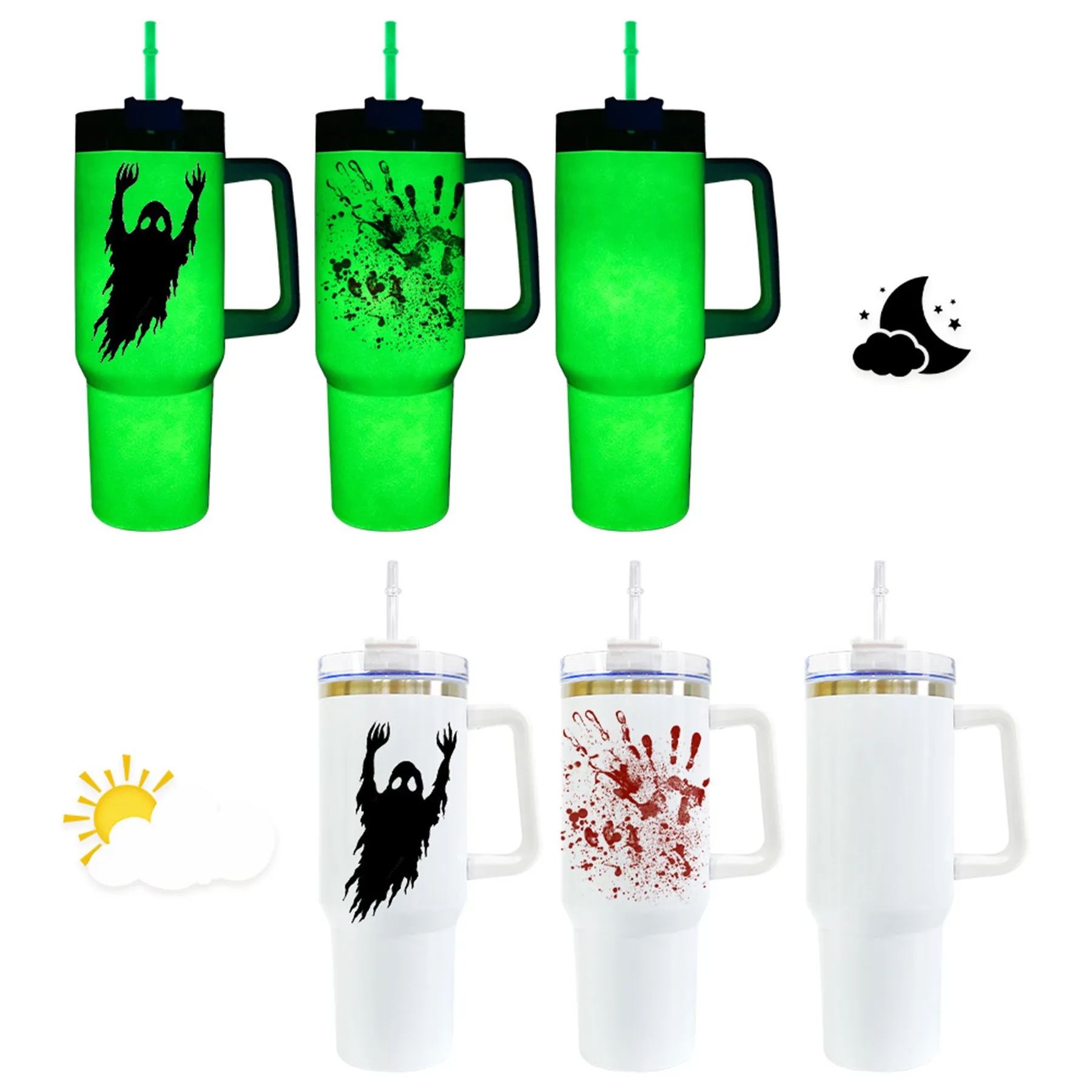 40 Oz. Glow in Dark Tumbler with Handle Lid and Straw 1