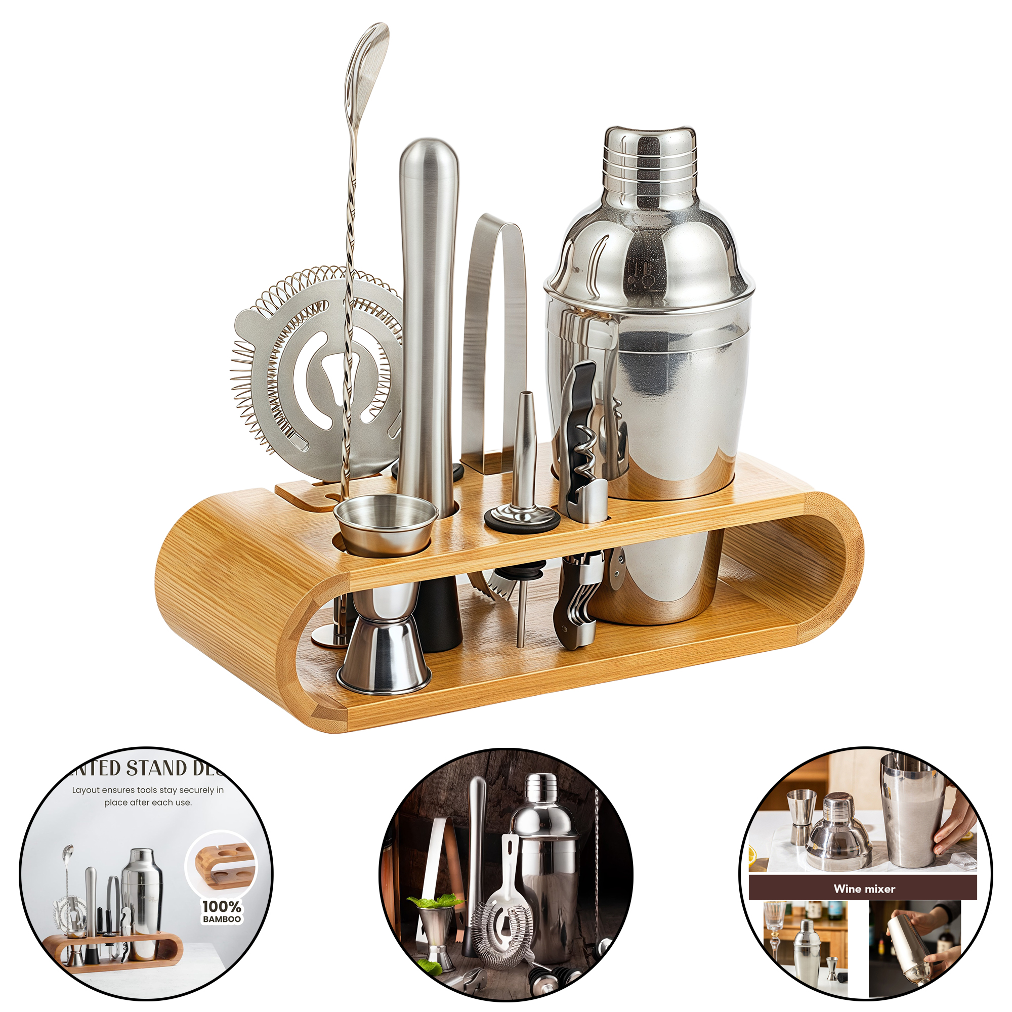 10-Piece Stainless Steel Cocktail Shaker Set Bar Tools with Mixing Cup and Strainer 3