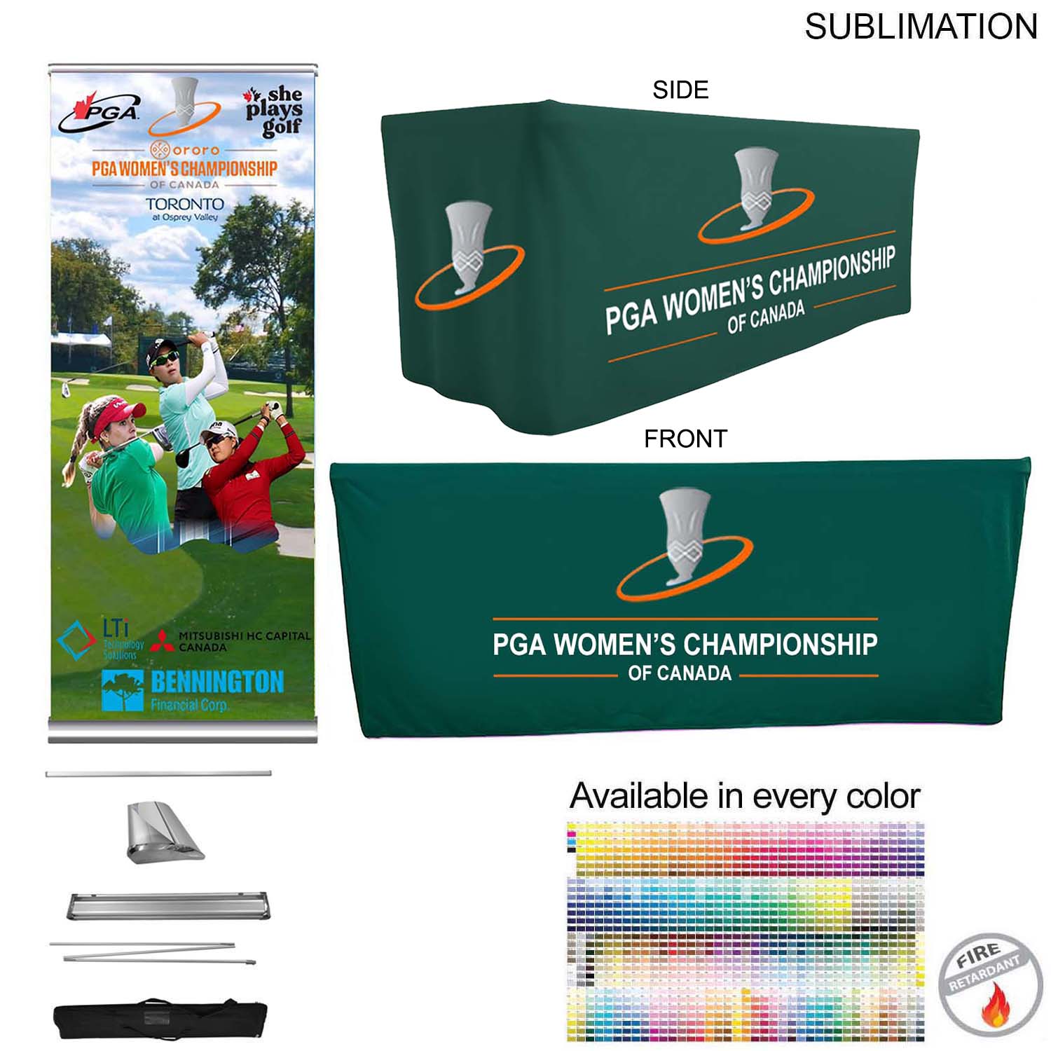 Outdoor Event Package 2, Deluxe pull up banner (DP652-5) + Premium 6' box fit tablecloth (SU808)