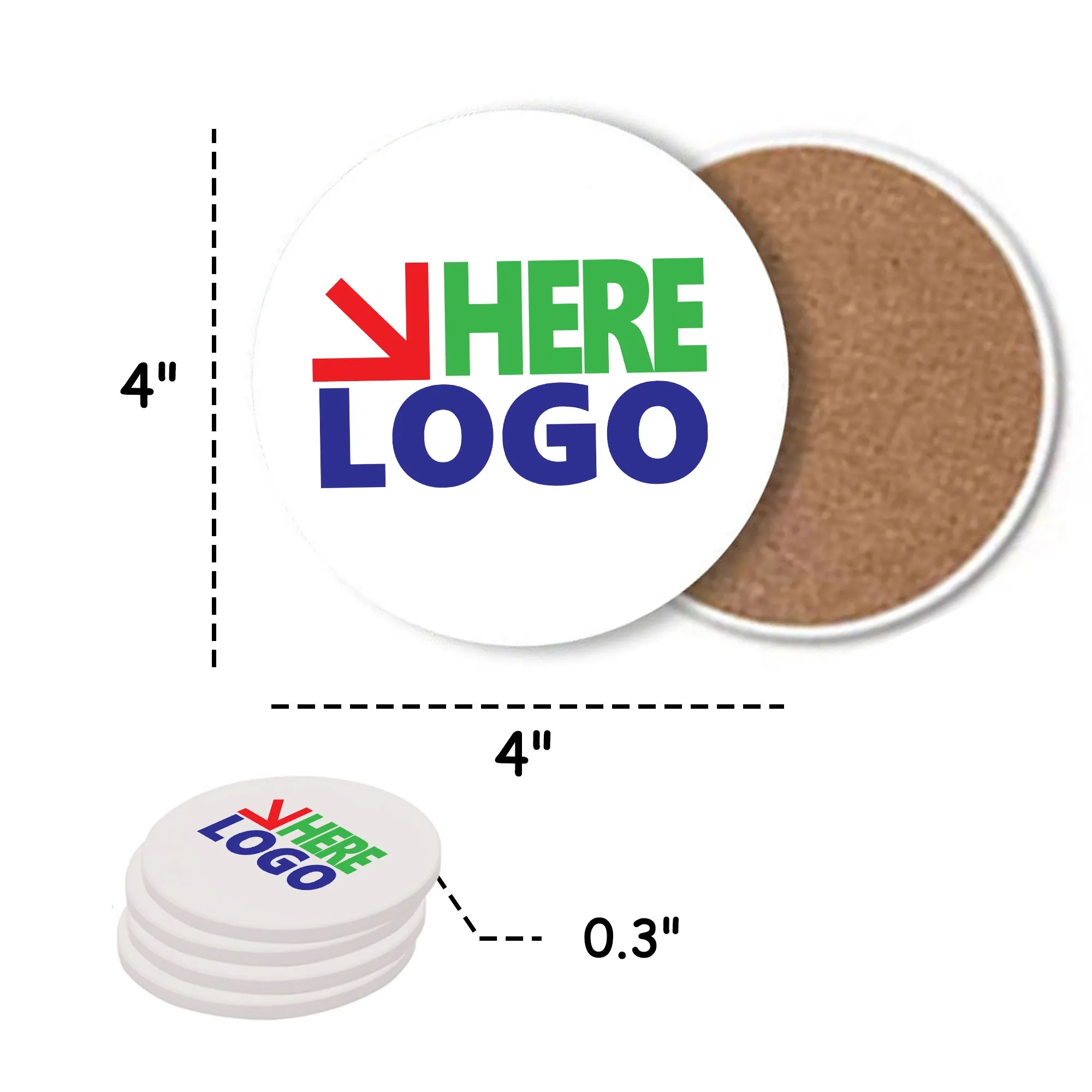 4" Round Absorbent Stone Coaster Set MOQ 10 3