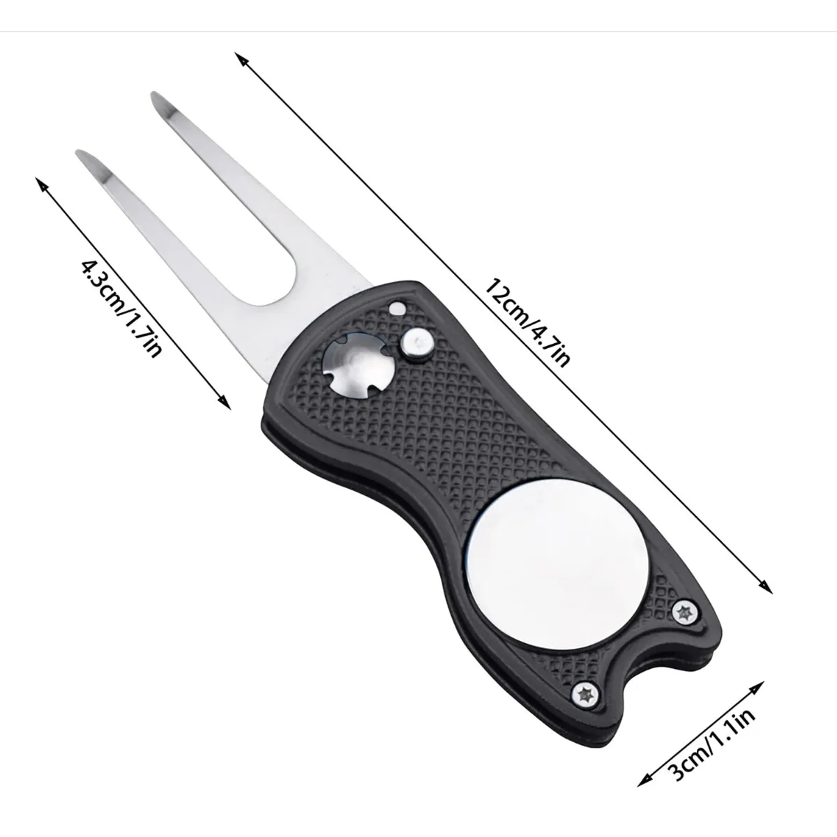 Golf Divot Repair Tool Pitch Fork With Magnetic Ball Marker 3