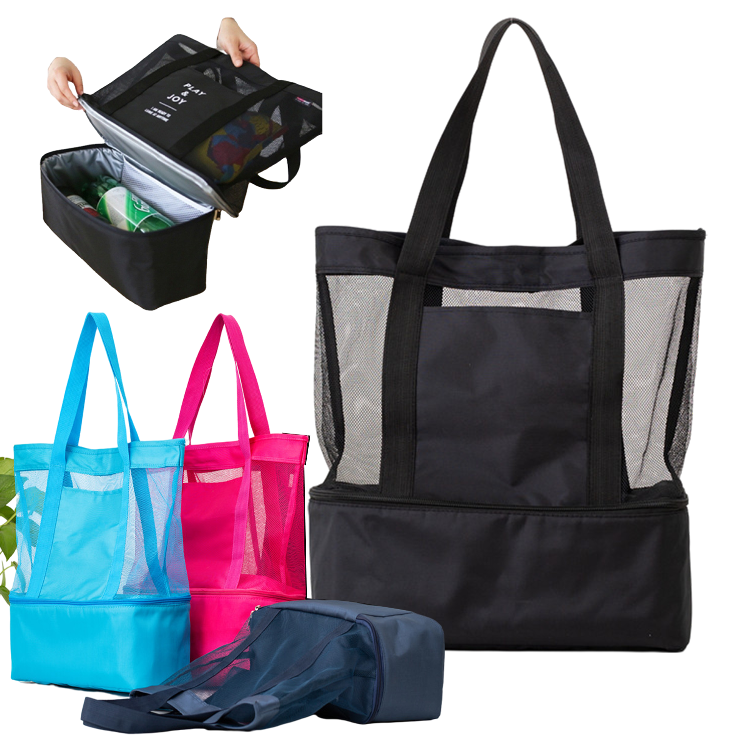 Mesh Beach Tote Bag With Cooler 2