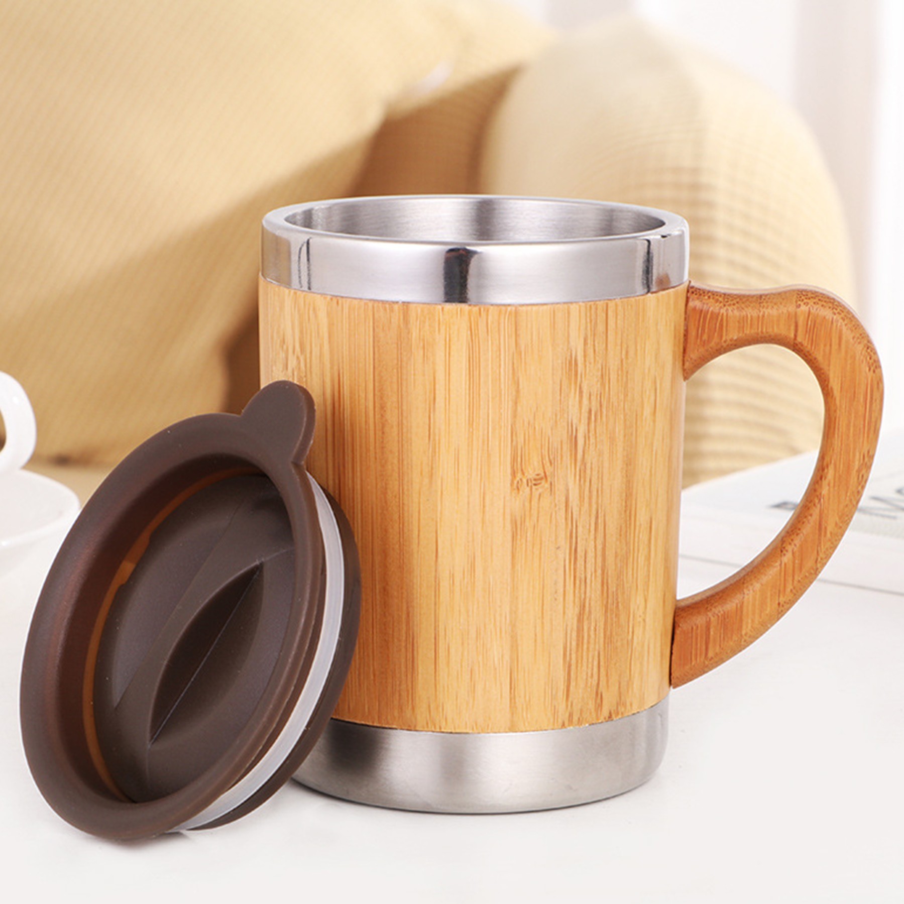 Bamboo Double Wall Insulation Cup W/ Lid 2