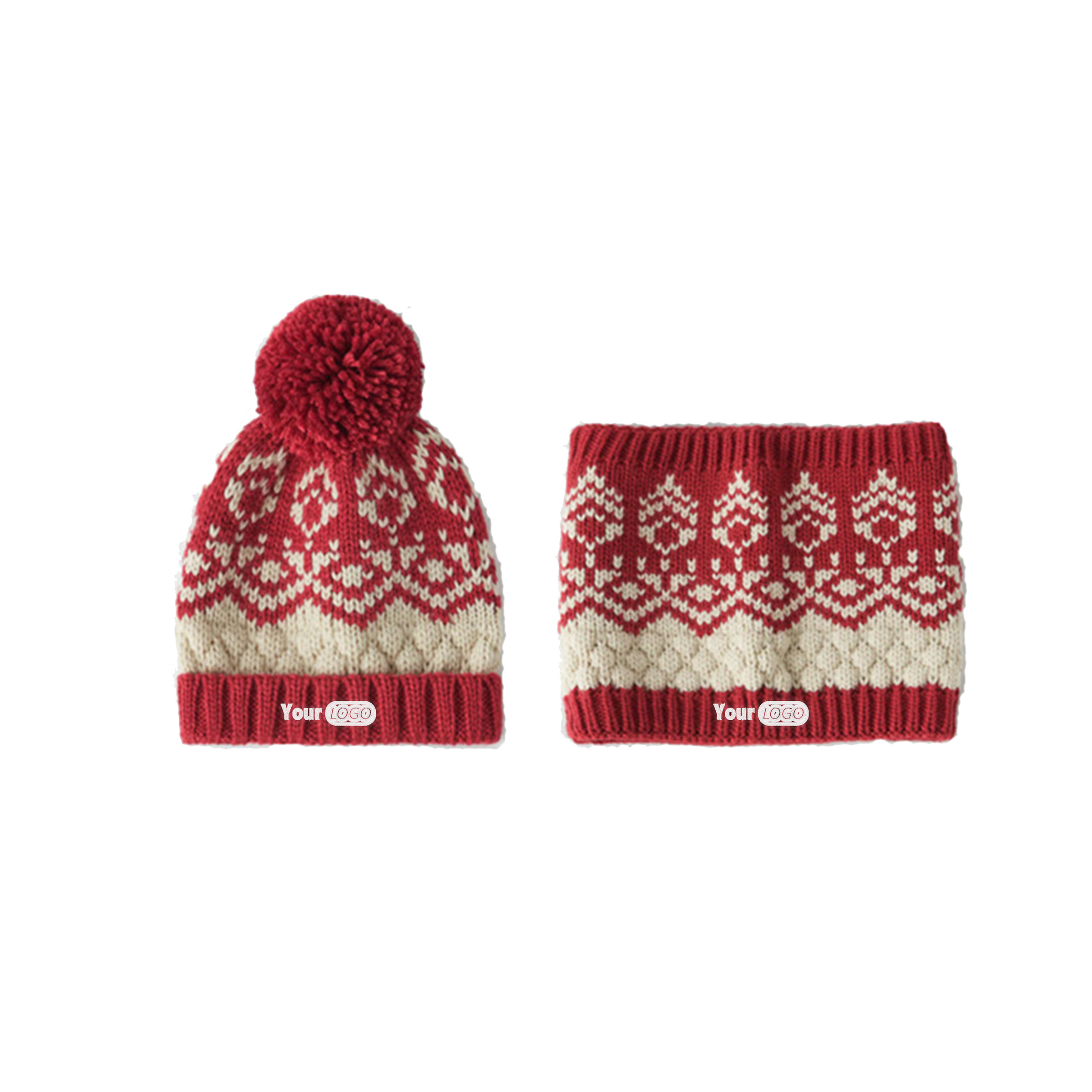 Christmas knitted hat neck bib two-piece for Girls and Boys 1