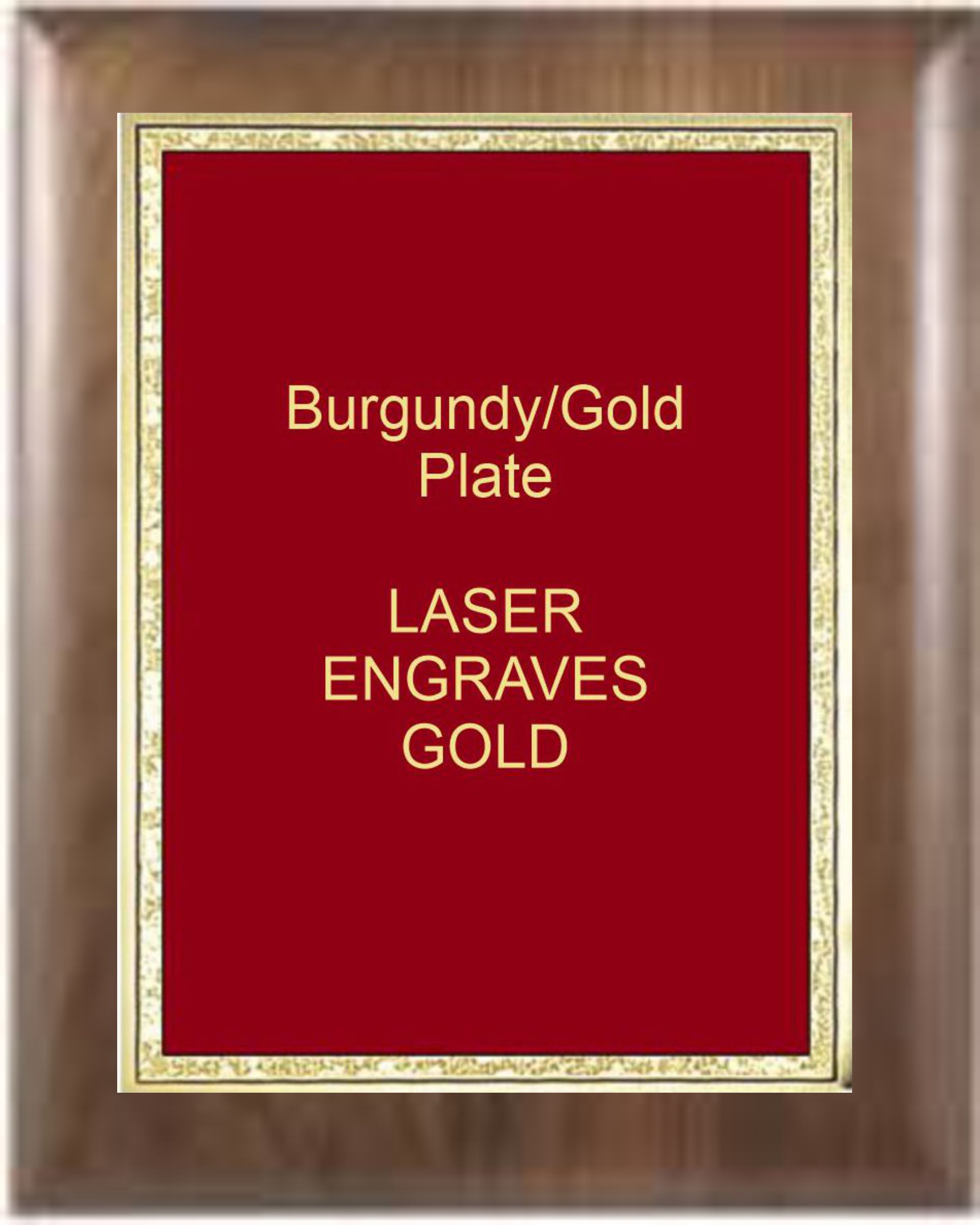 9" x 12" Genuine Walnut Elliptical Edge Square Corner Plaque with a Burgundy Florentine Plate. 1