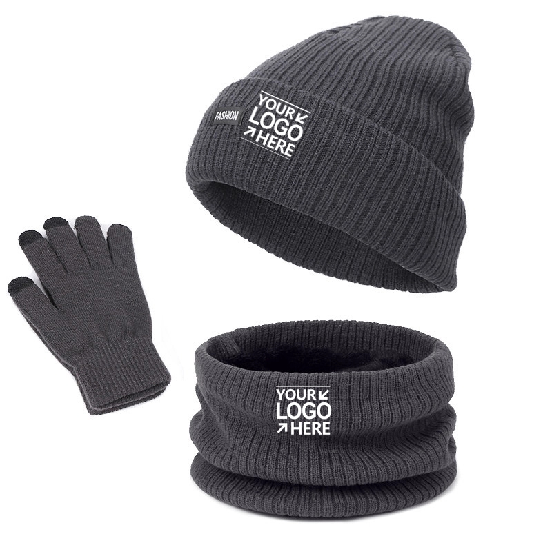 3 Piece Winter Beanie Hat Touchscreen Gloves Scarf Warm Set 2