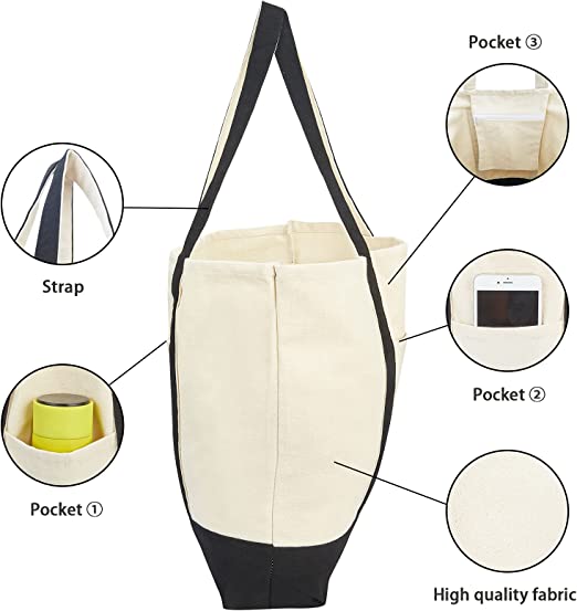 Extra Large Canvas Tote Bag / Inner Zipper Pocket, custom tote bag with logo imprint 3