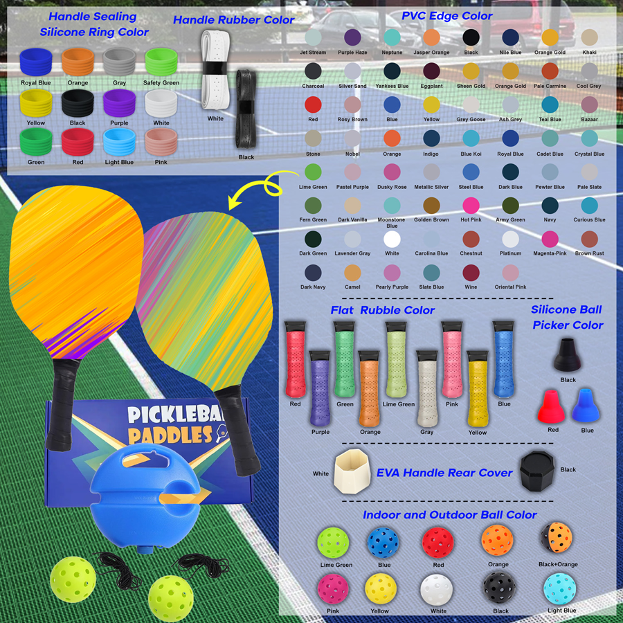 Wooden Pickleball Set w/ Rebound Trainer & Colorful Box