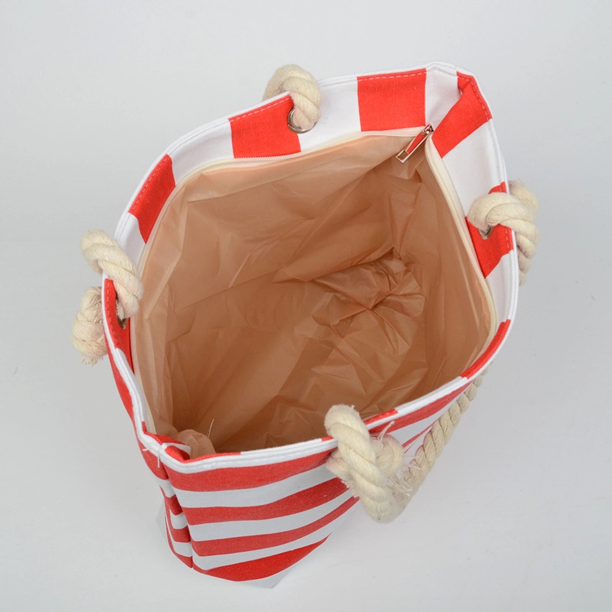 Striped Canvas Beach Tote Bag With Zipper 3