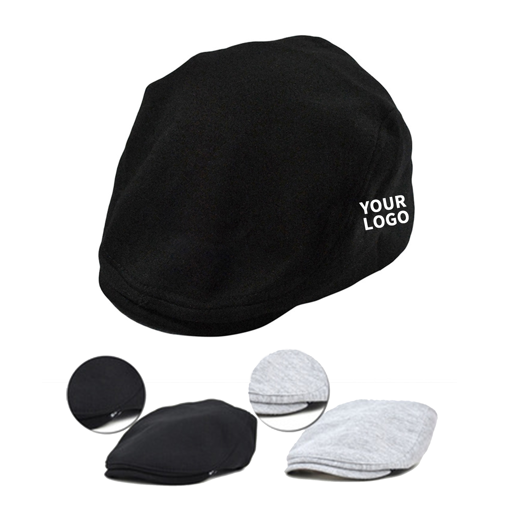 Polyester Flat Crown Newsboy Cap With Elastic Back 10.2" x 4.3" 5