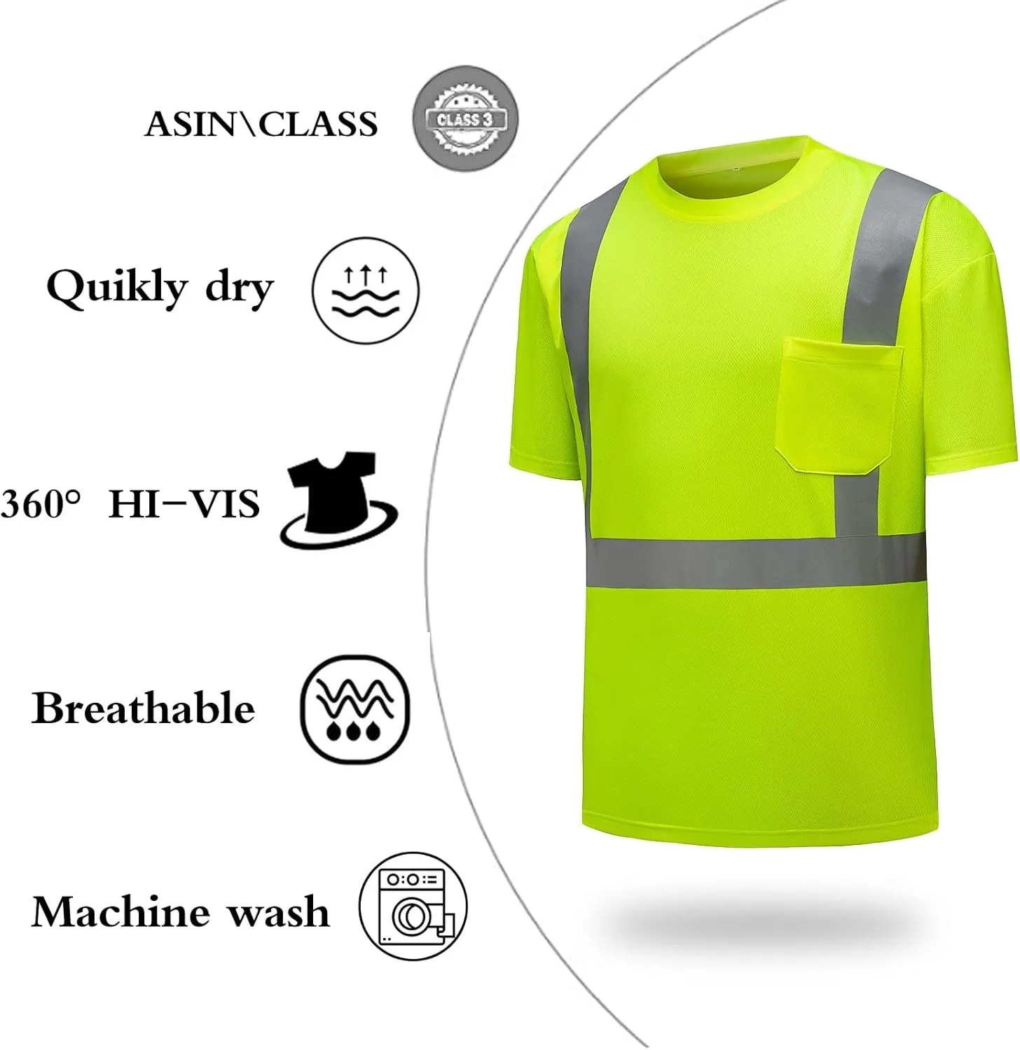 Quick Dry Safety T Shirts with Reflective Strips 3