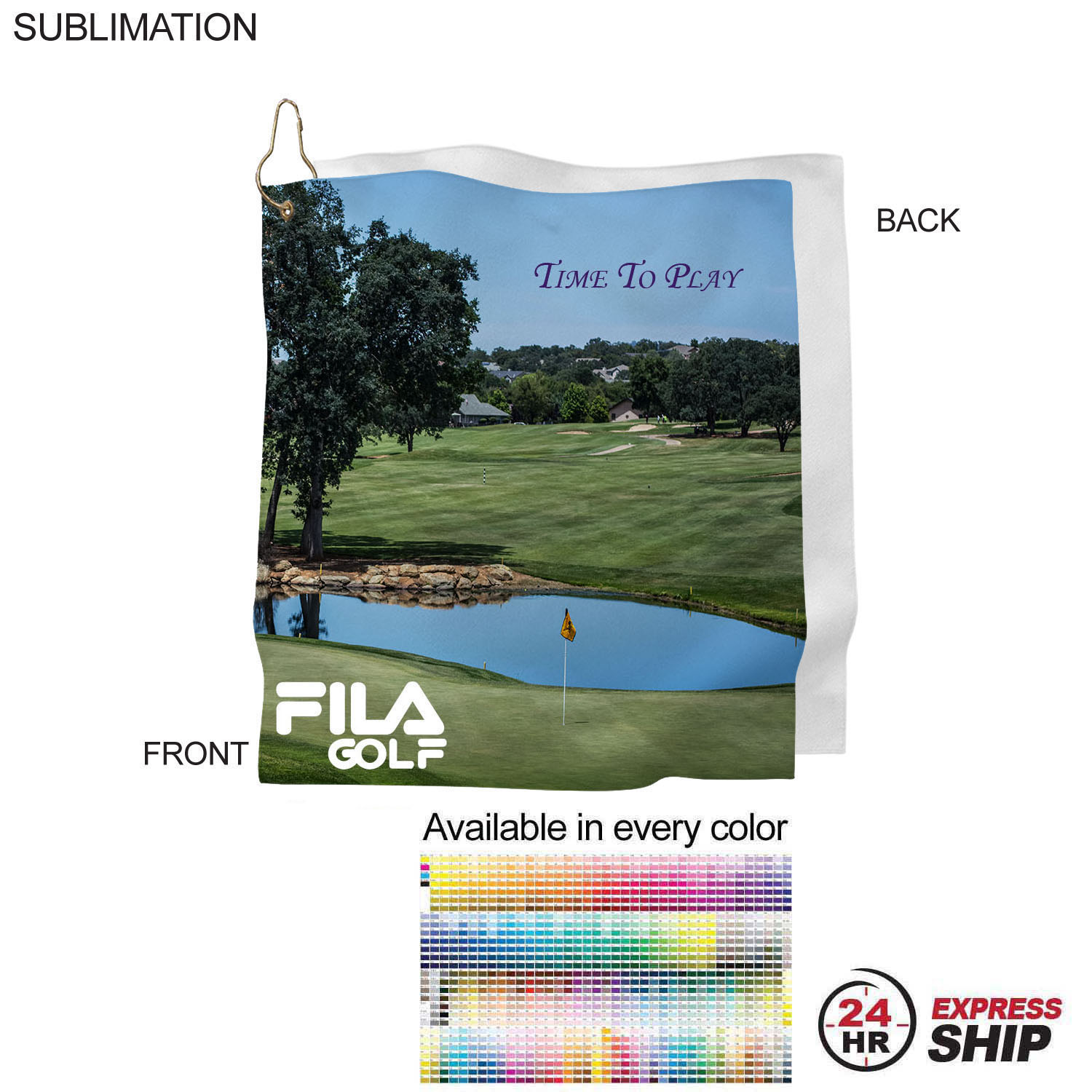 24Hr Express Ship- Microfiber Suede Shammy Golf Towel, Finished size 15x15, Sublimated 5
