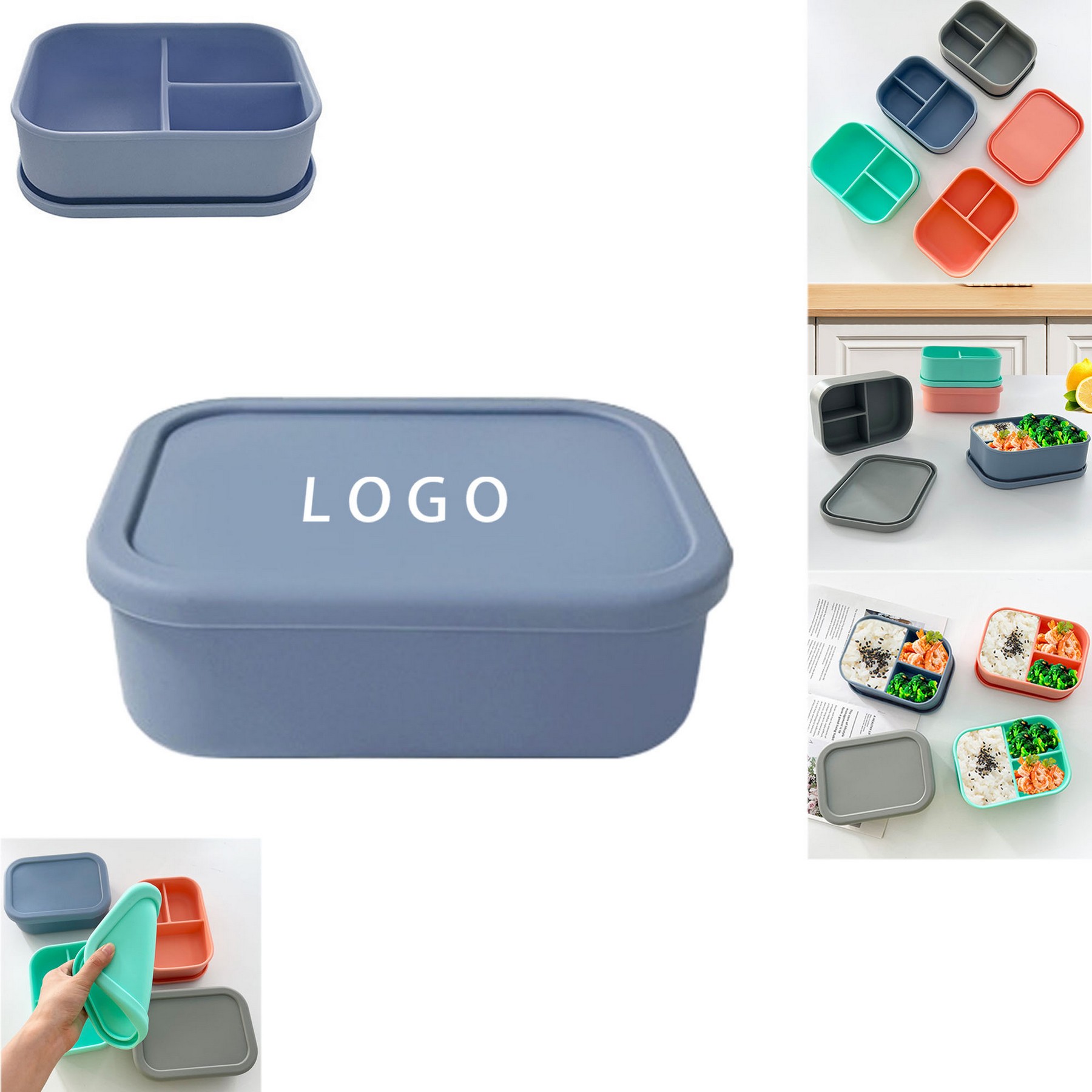 Silicone Lunch Box For Adults Kids 3 Compartments 26Oz