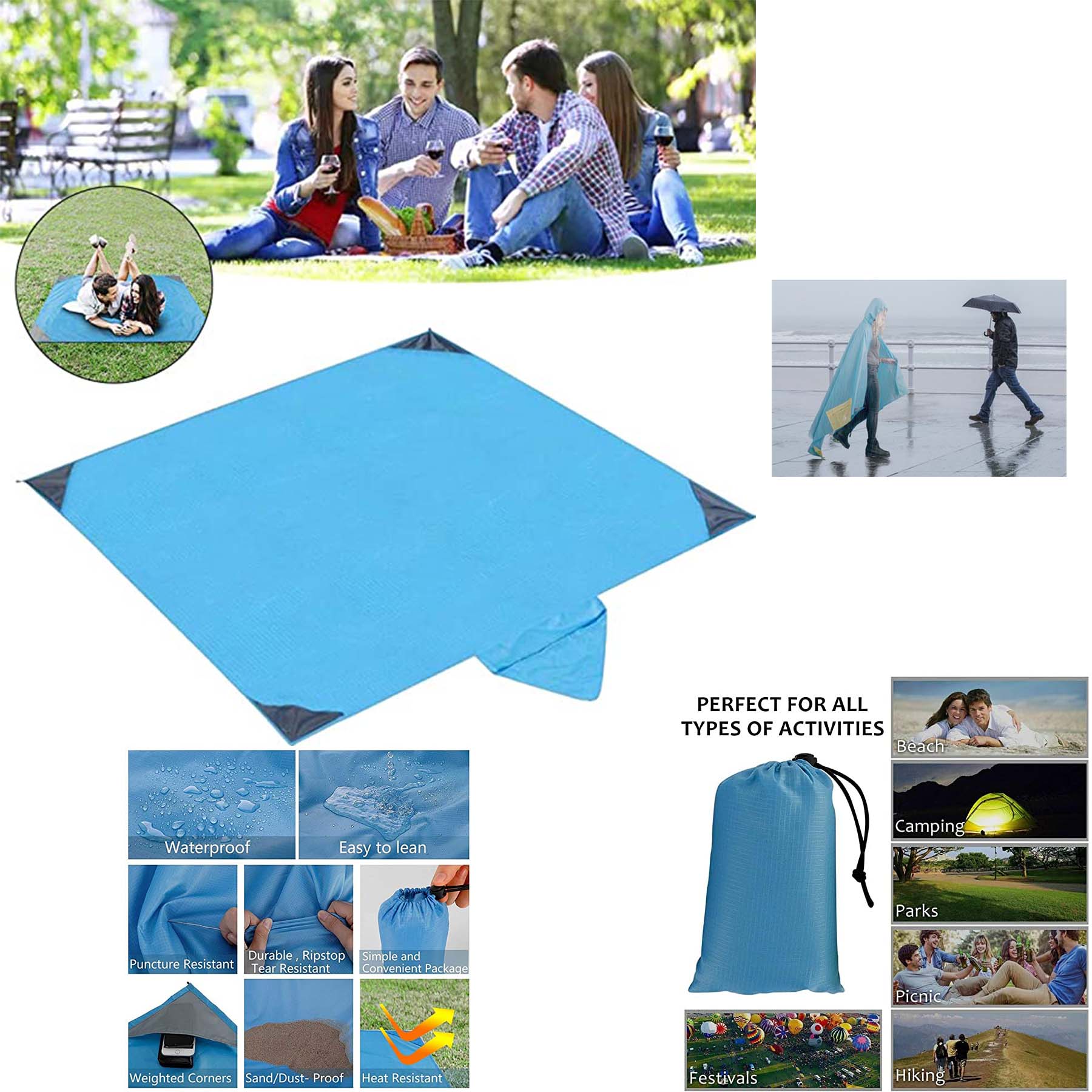 Picnic Mat Hooded Raincoat 3 In 1 2