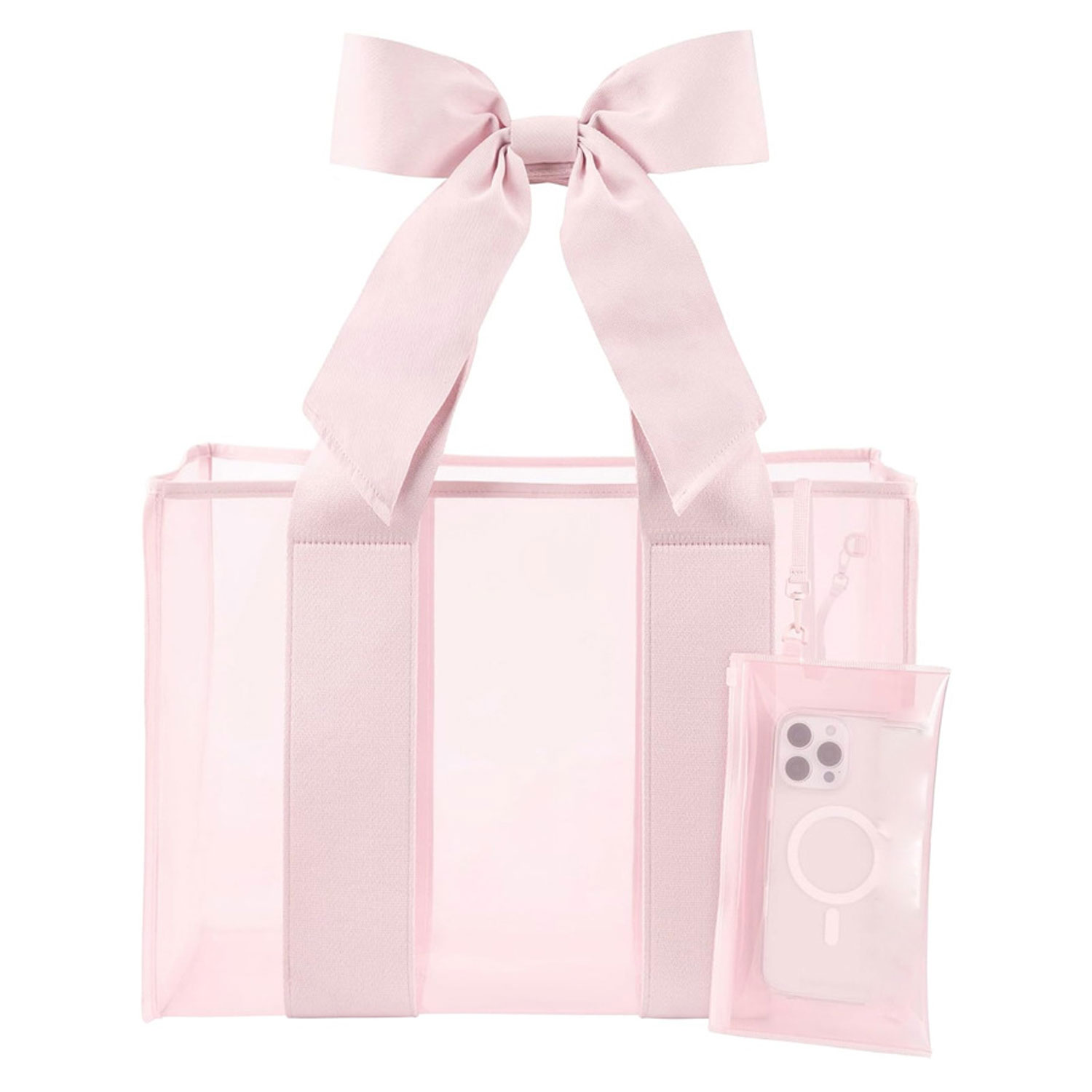 Bow Design PVC Translucent Tote Bag w/ Phone Pouch 4