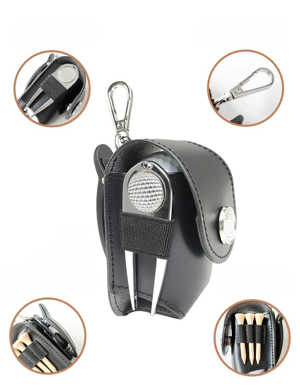 Golf waist holder ball with 3 tees and 1 divot 2