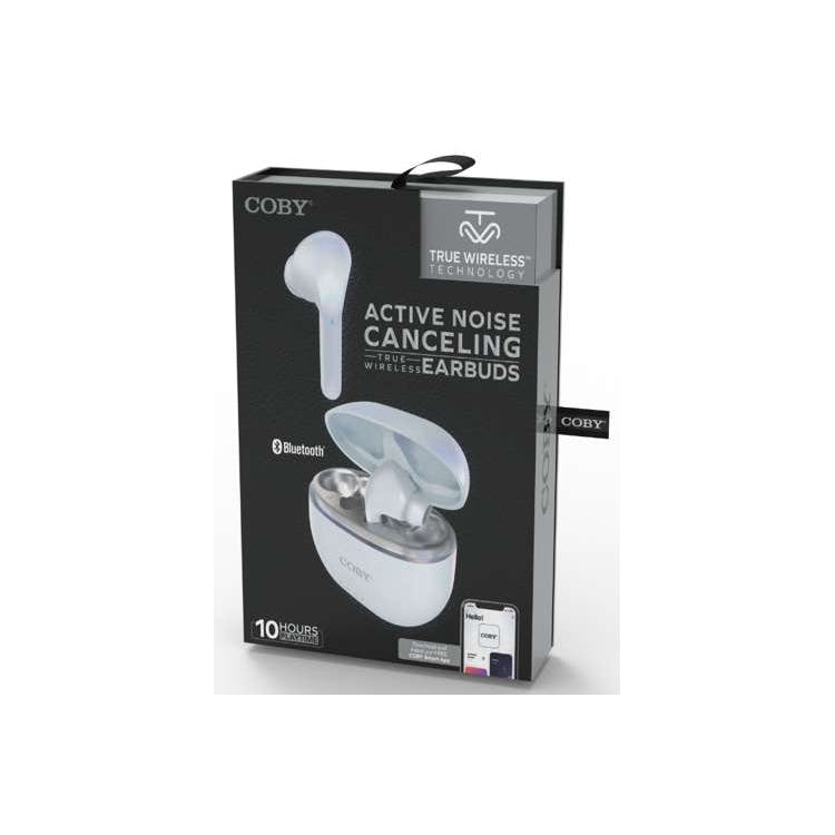 COBY Noise Canceling Wireless Earbuds - White 1