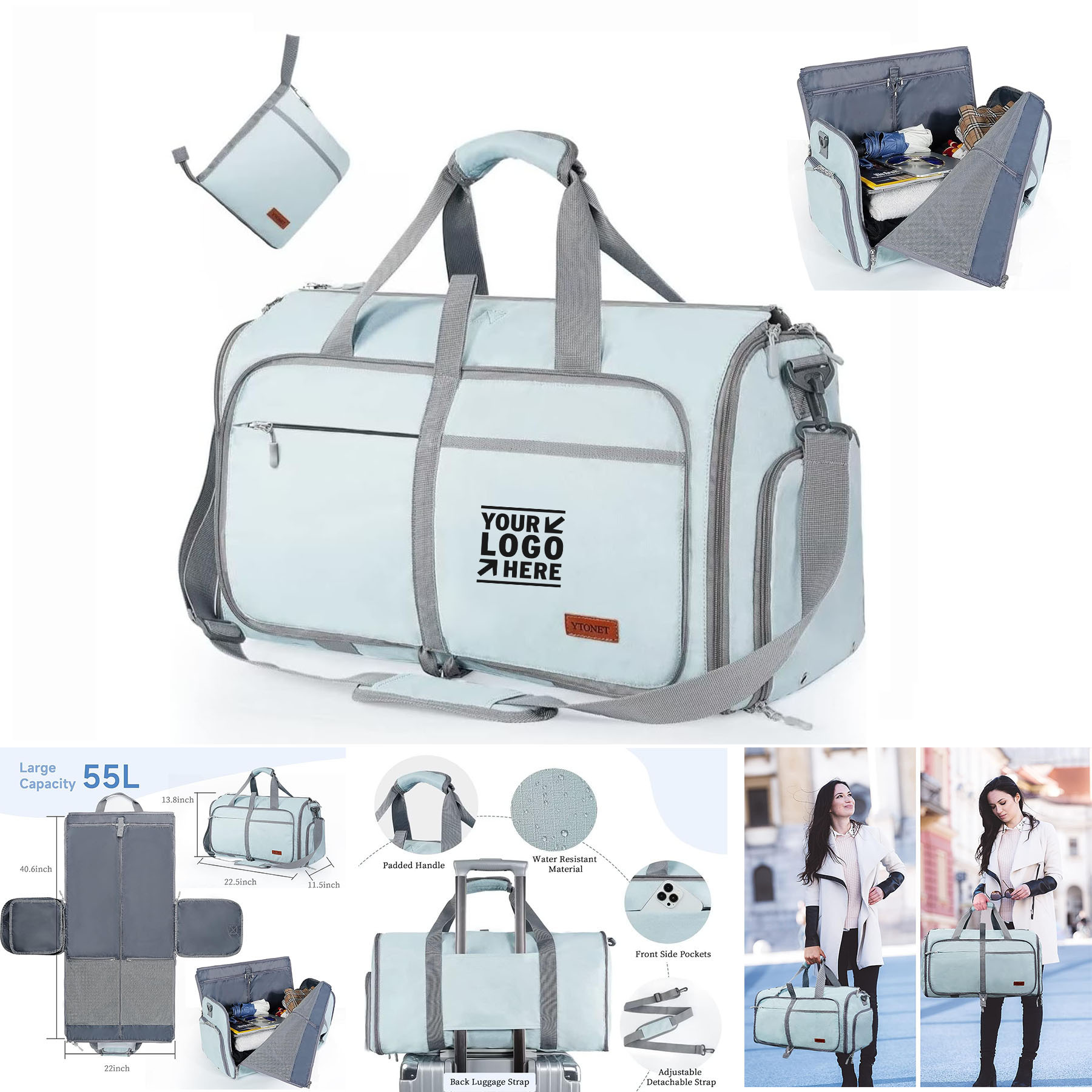 Women 2 in 1 Hanging Suitcase Suit Foldable Garment Convertible Travel Sports Duffe Bag 2