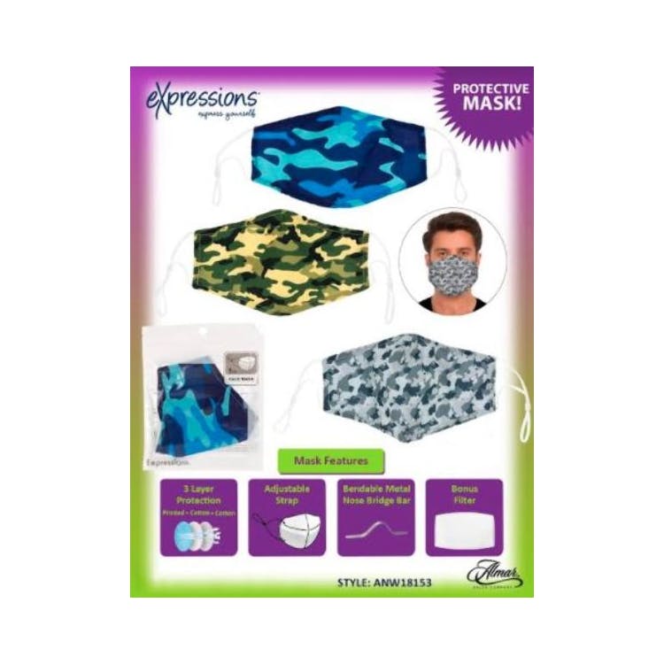 Men's Printed Face Masks - Washable Adjustable Assorted Camo 2