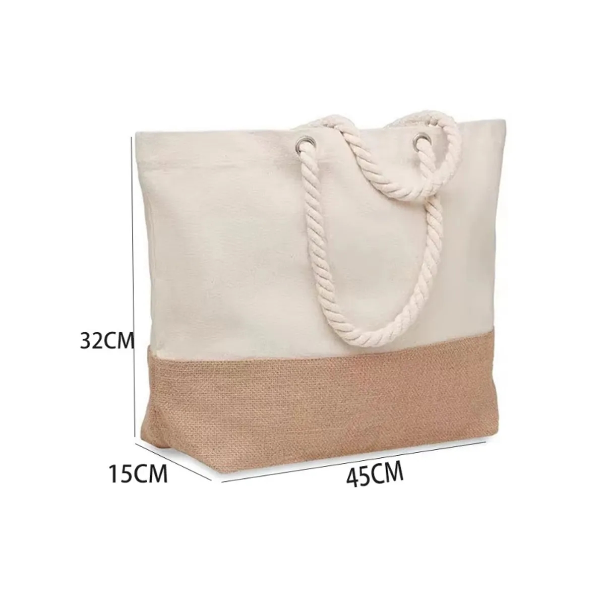 Canvas Jute Beach Grocery Tote Bag With Rope Handles, custom tote bag with logo imprint 2