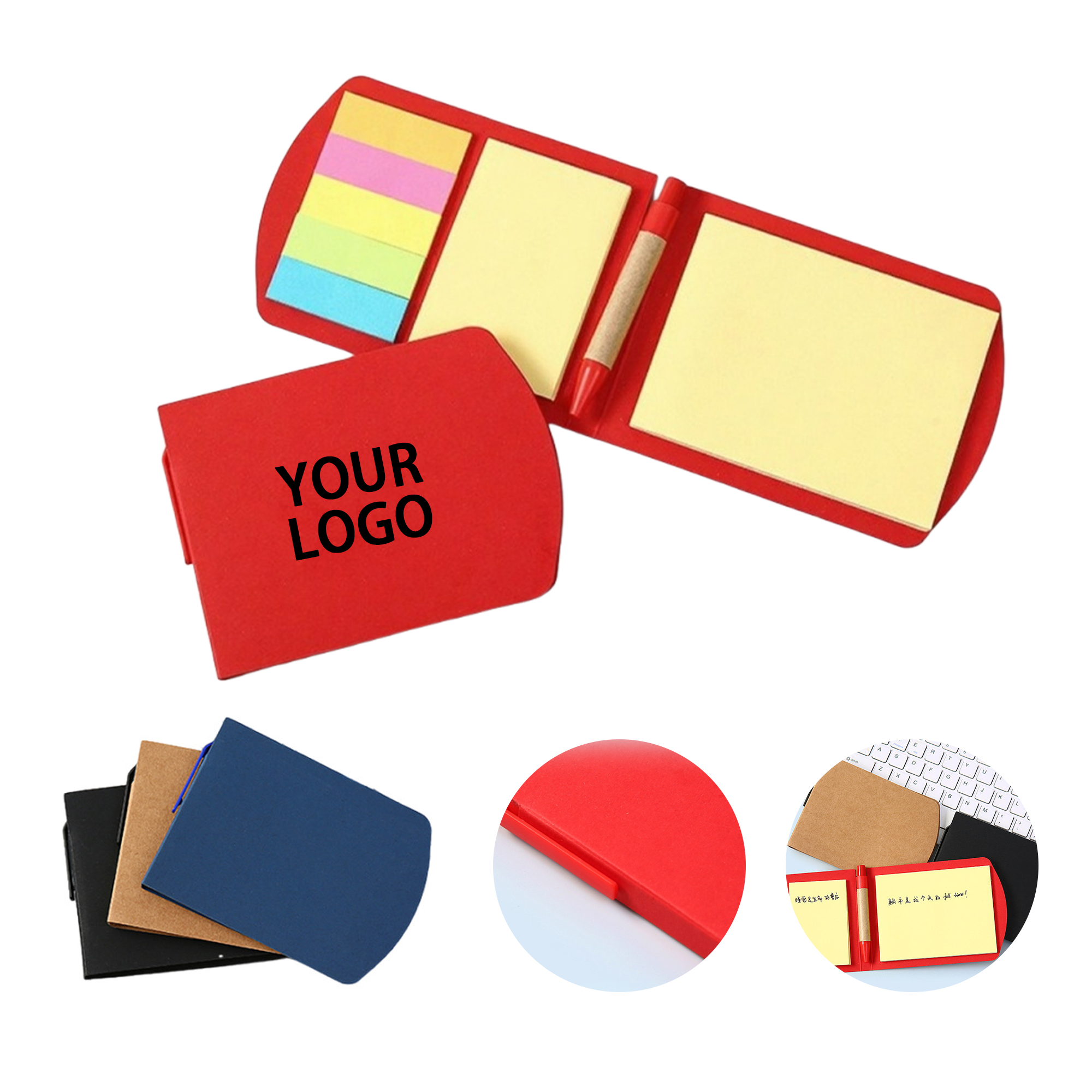 Kraft Cover Sticky Note And Memo Set With Ballpoint Pen 4.7" X 3.5" 2
