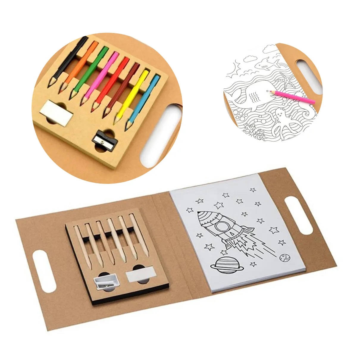 Kids Coloring Book Set With 6 Colored Pencils 6