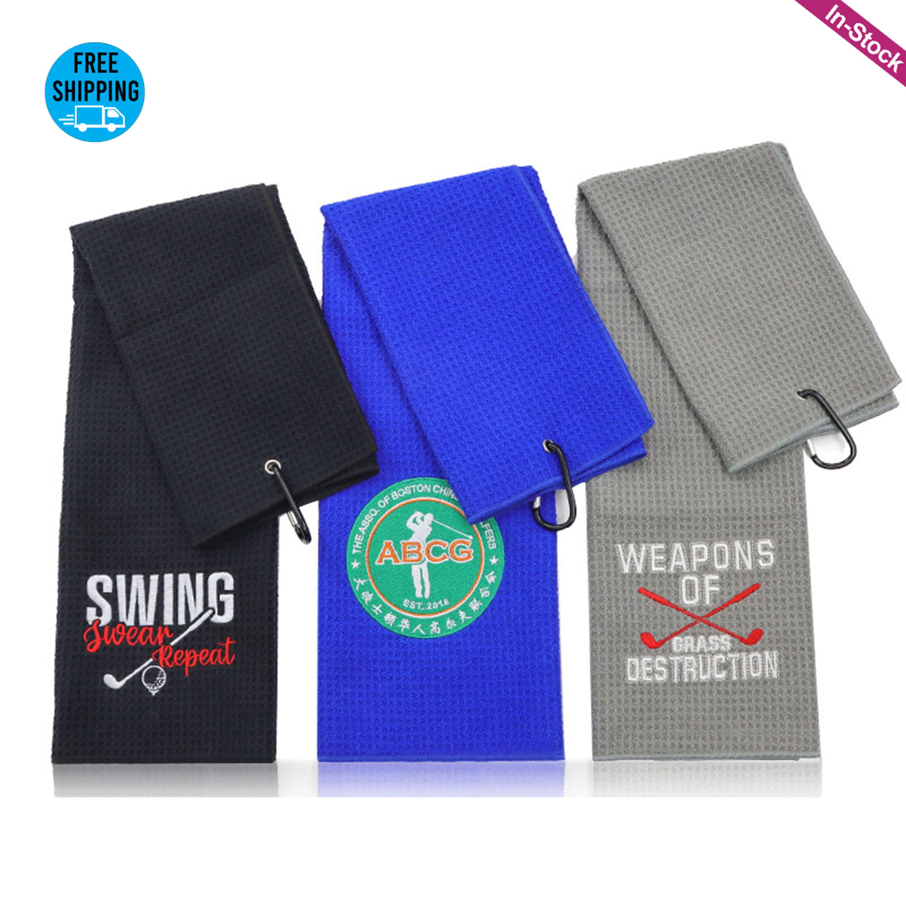 Embroidered 400GSM Trifold Microfiber Waffle Golf Towel (8000 Stitches included) 7