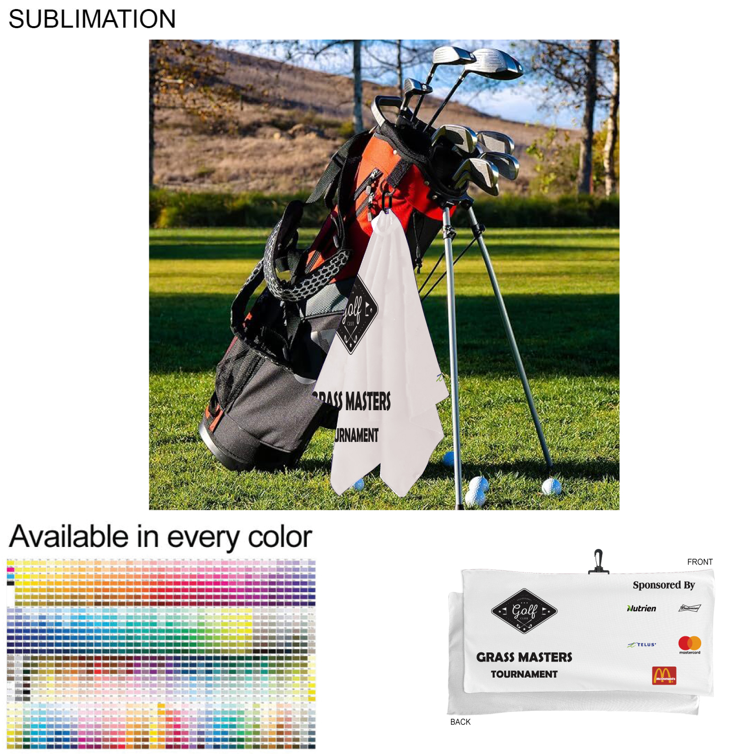 24 Hr Express Ship - Oversized Golf Towel in Microfiber Terry, 22x44, with Black Hook, Sublimated 4