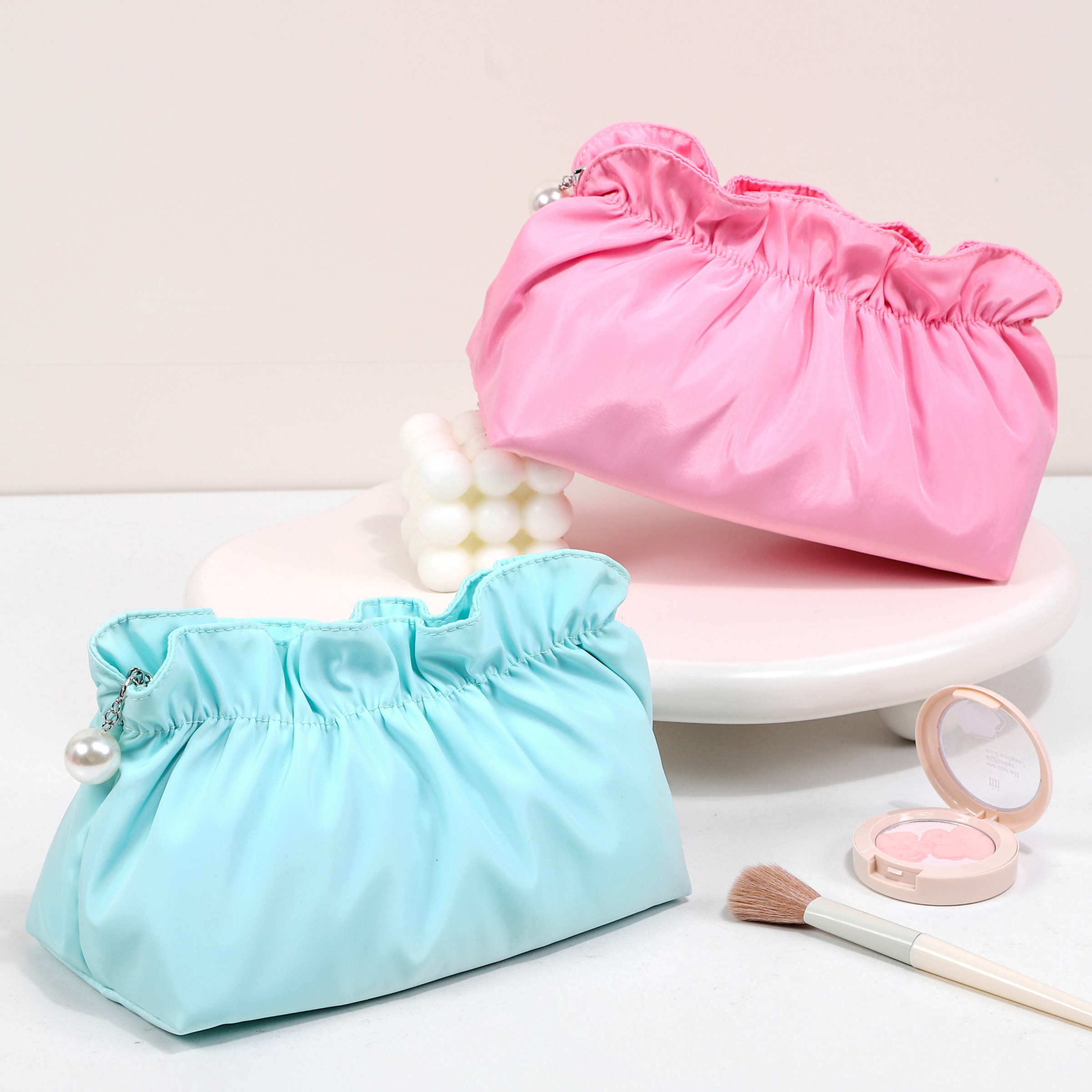 Polyester Portable Waterproof Pleated Makeup Bag 14