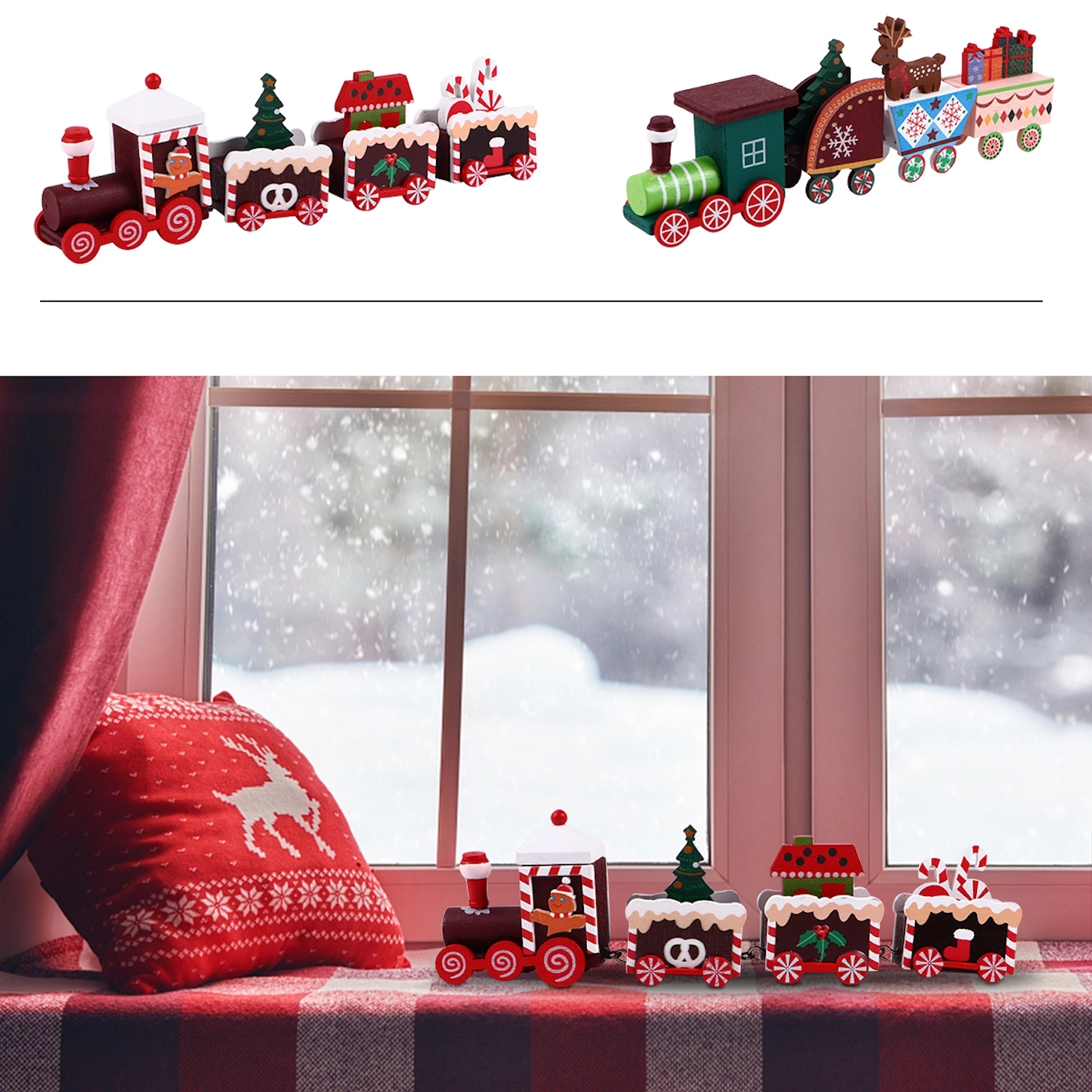 Happy Trees Wooden Christmas Train With Snowman 3