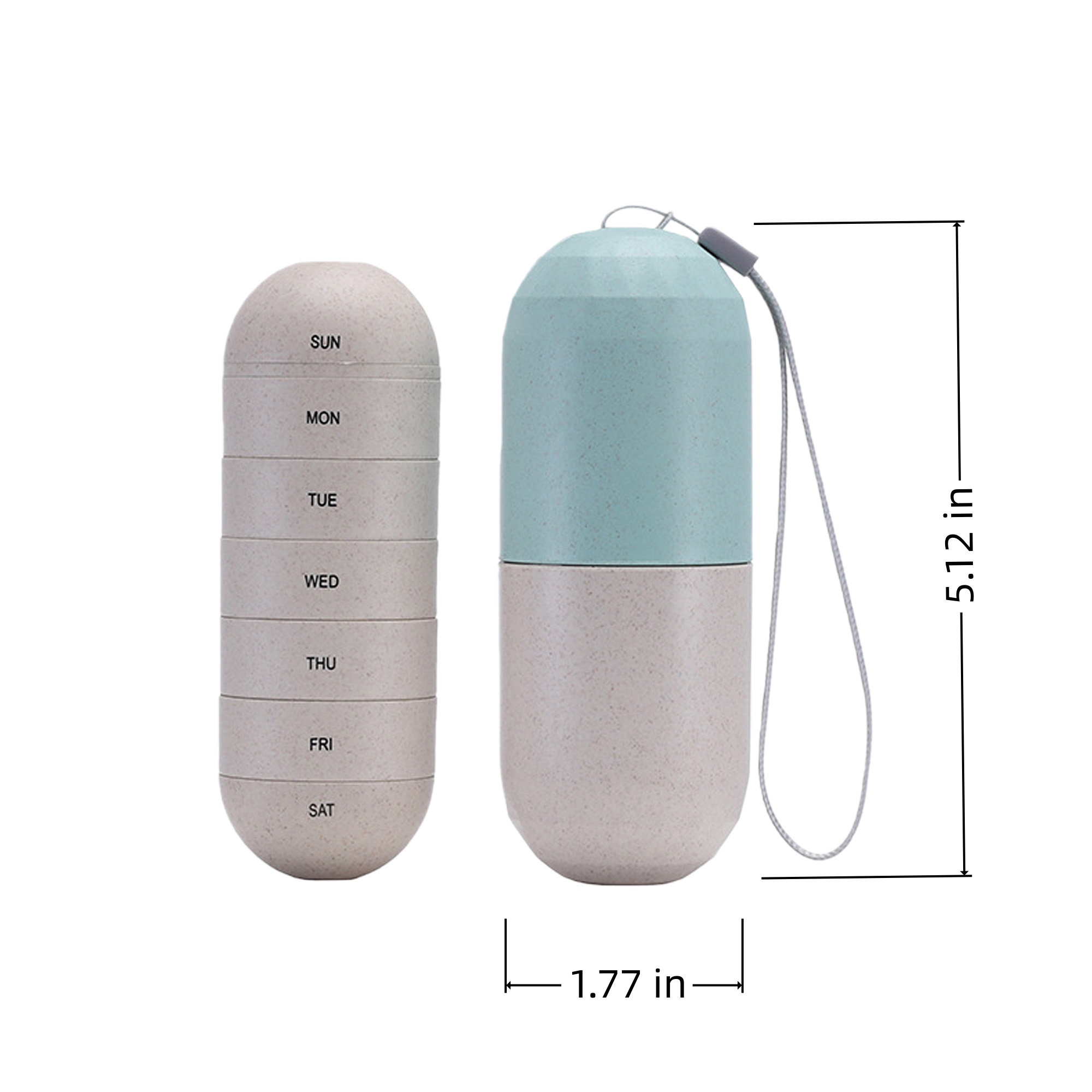 Rotating 7 Grid Capsule Pill Box Wheat Straw PP 3