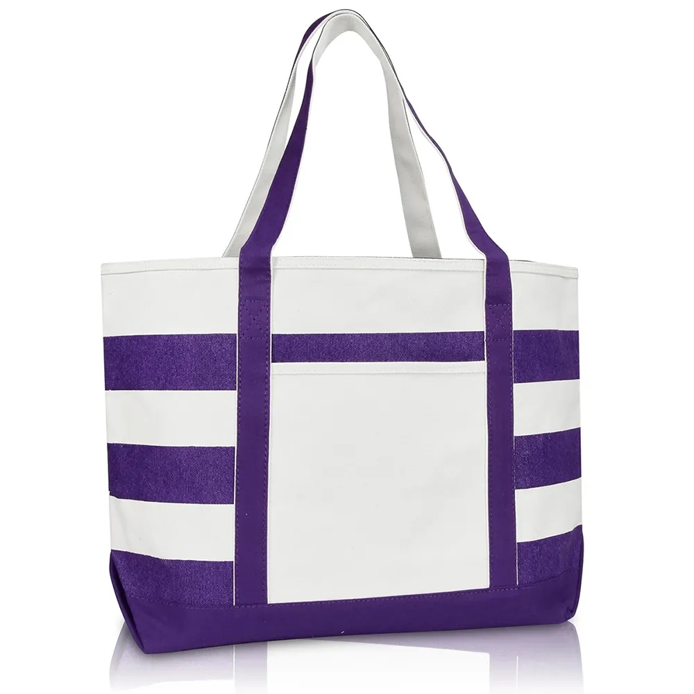 Striped Beach Canvas Tote Bags, custom tote bag with logo imprint 2