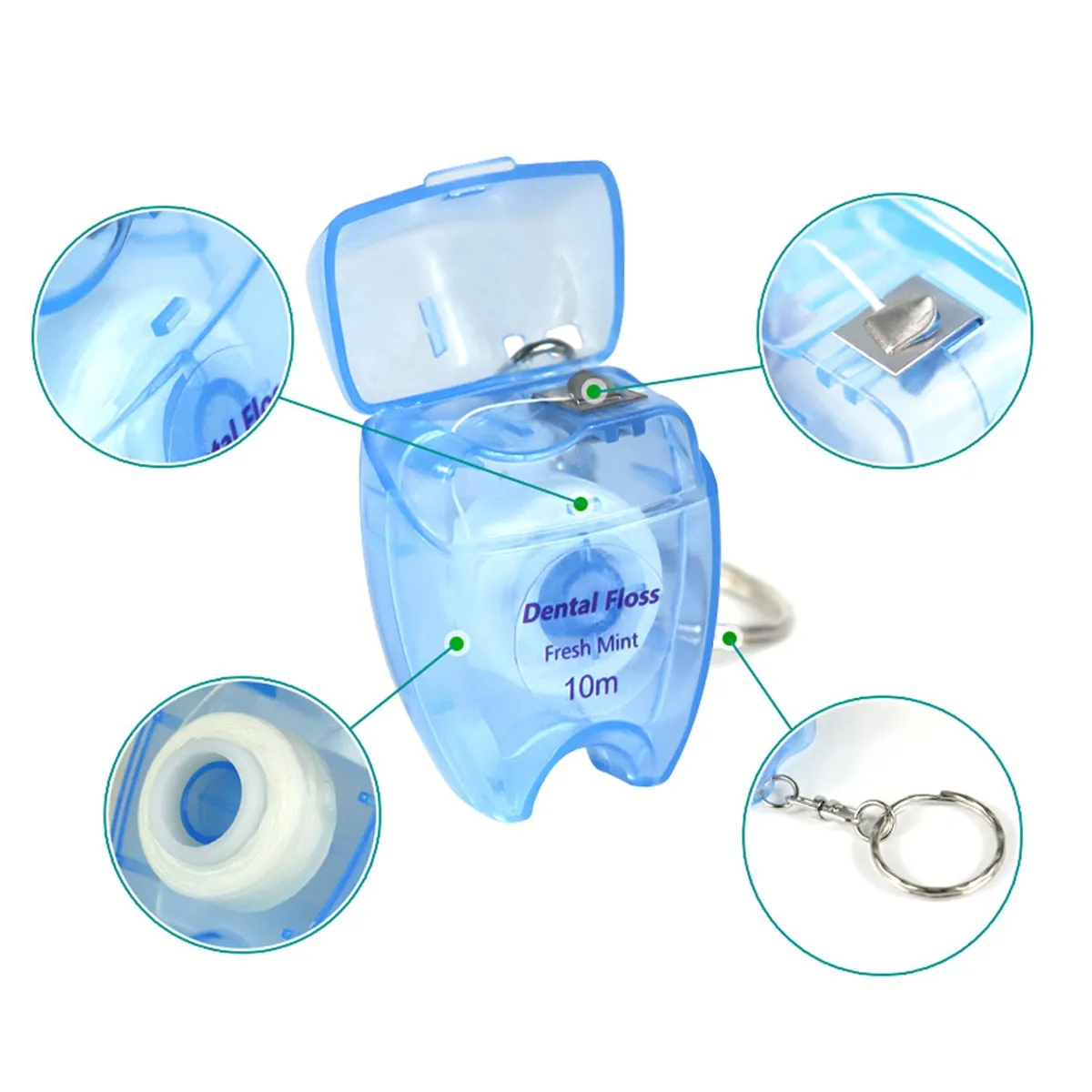Tooth-Shaped Dental Floss Keychain, 10m Mint 2