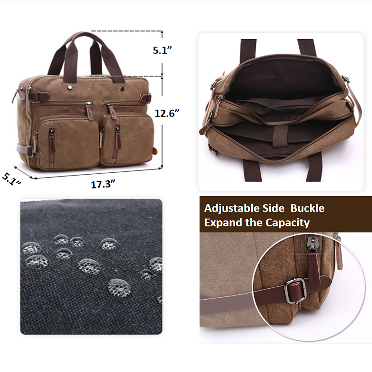 Expandable Large Canvas Vintage Massenger Bag 3