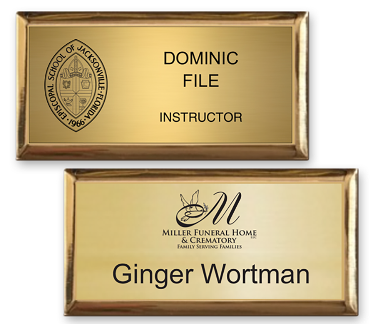 The Trojan Executive Framed full color brass name badge 1.5"x3" 2