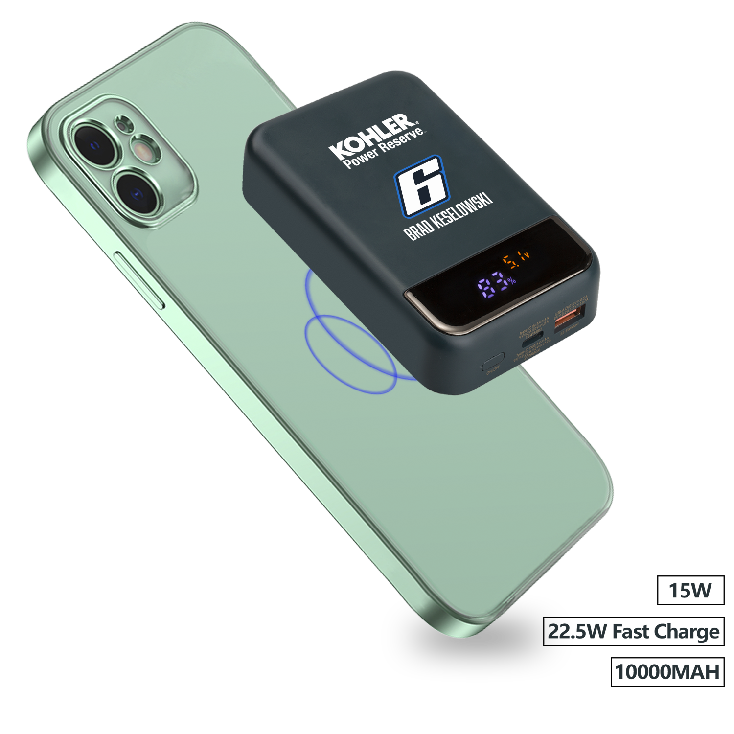 22.5W Color Screen Fast Charge 10000mAh Power Bank with 15W Magnetic Wireless Charger 5