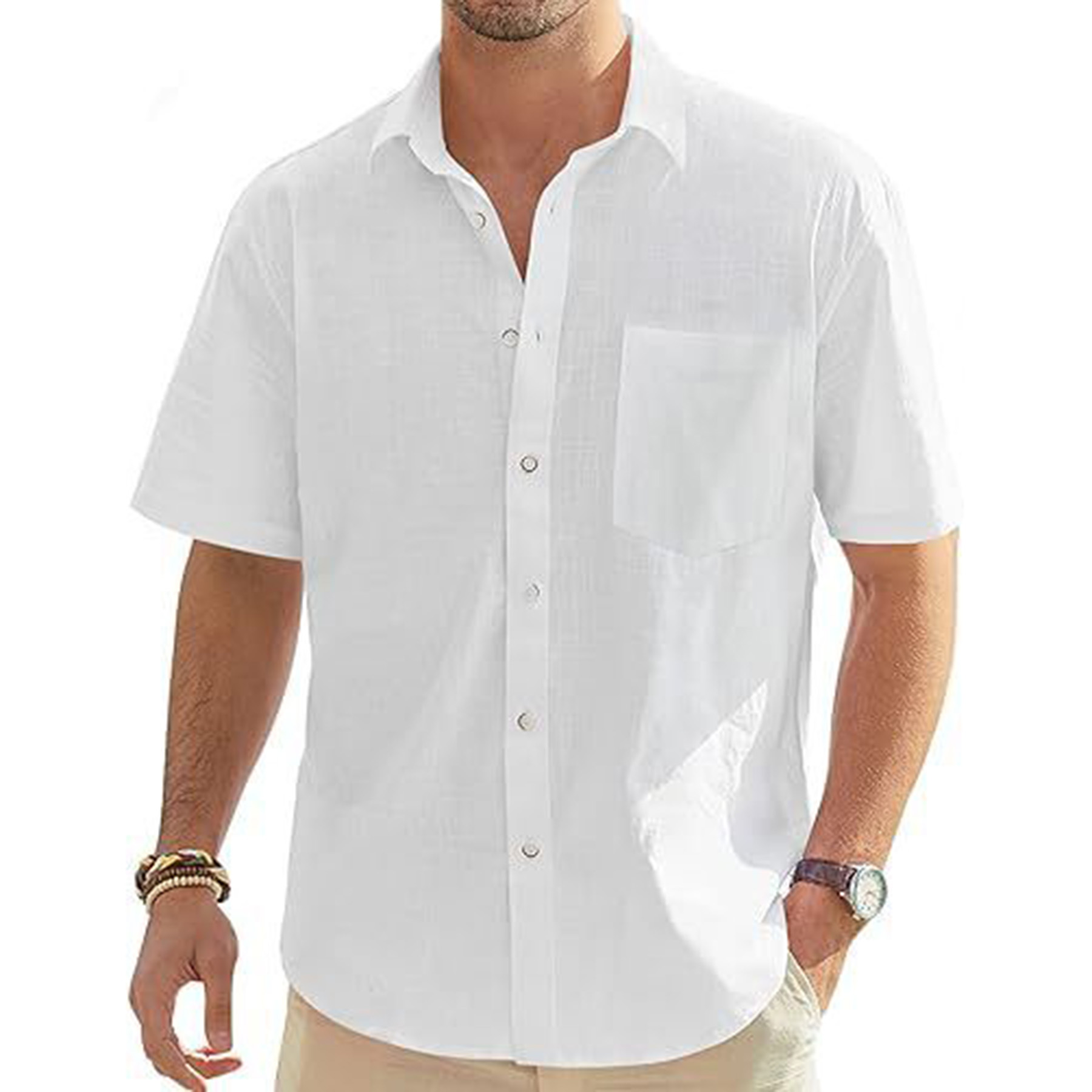 Men's Cotton Linen Short Sleeve Shirts 6
