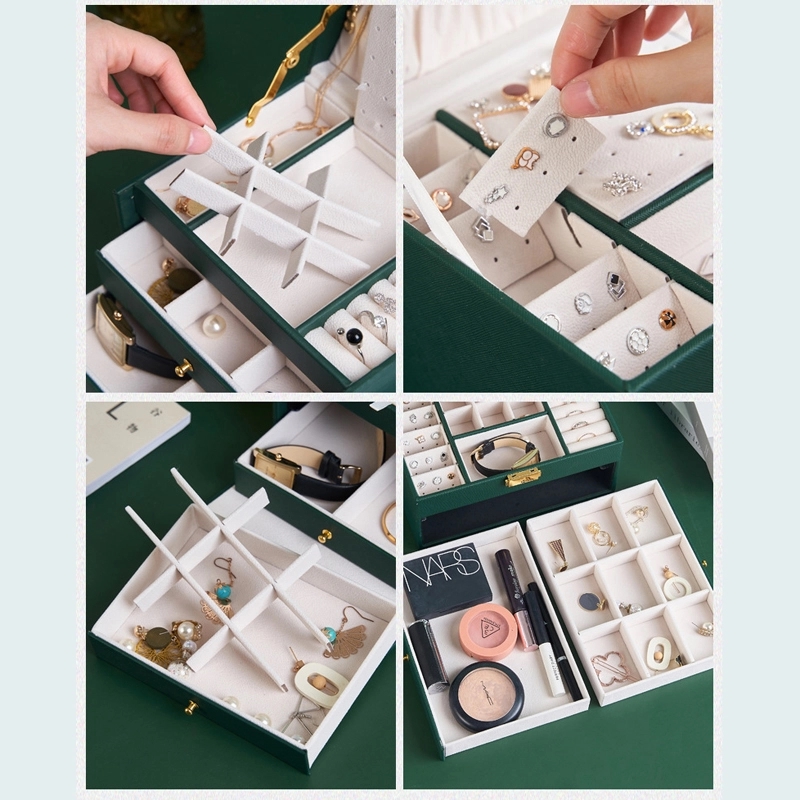 Custom 3-Layer PU Jewelry Organizer Box with Drawer & Mirror 9
