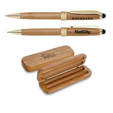 Eco-Friendly Bamboo Stylus Pen/Pencil Set (Gold Trim) 1