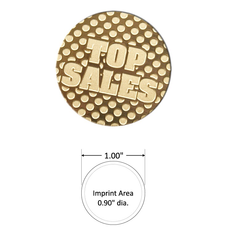 Round 1.00" Polished Brass Etched Lapel Pin with Silver Color Fill- USA Made 2