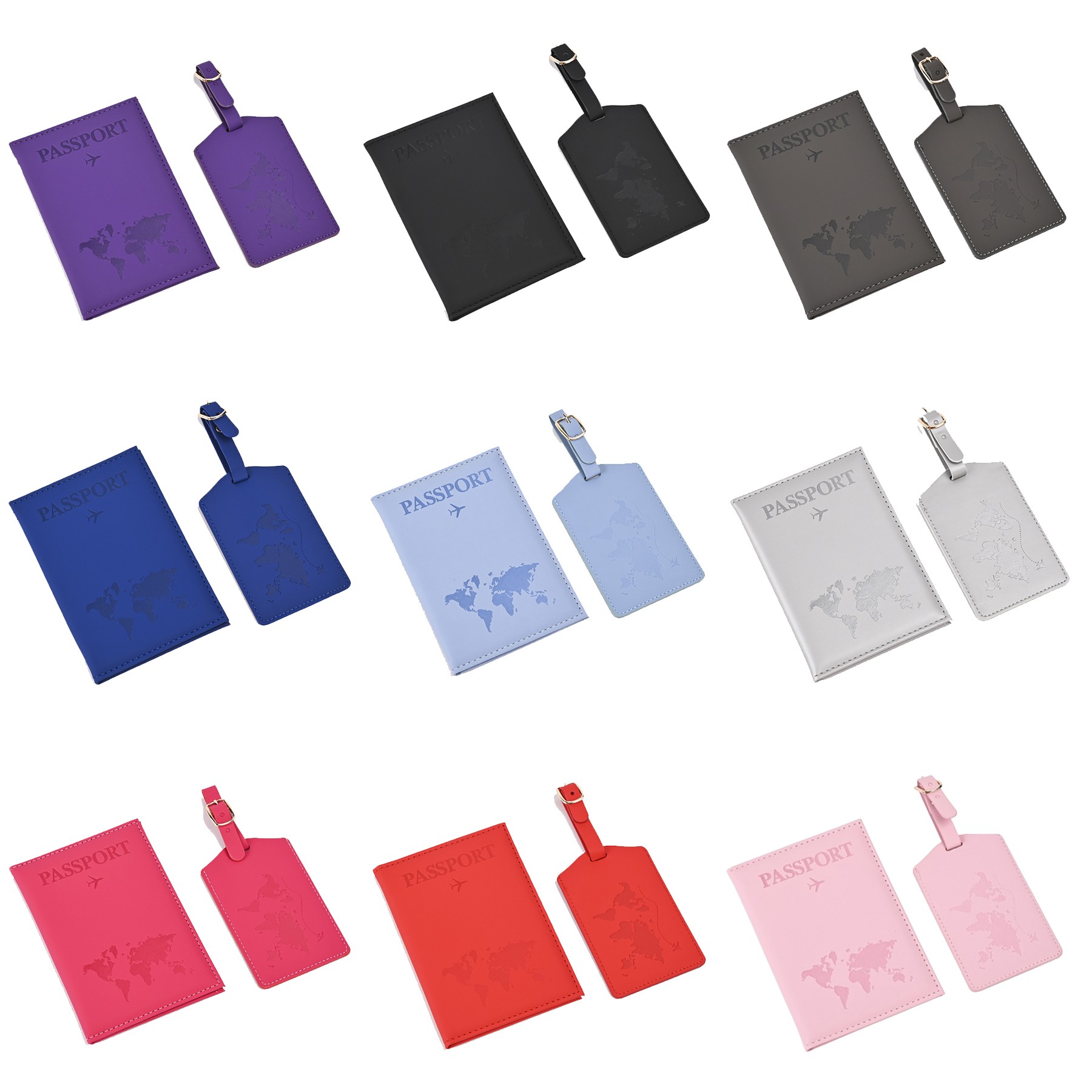 Leather Map Passport Holder And Luggage Tag Set 3