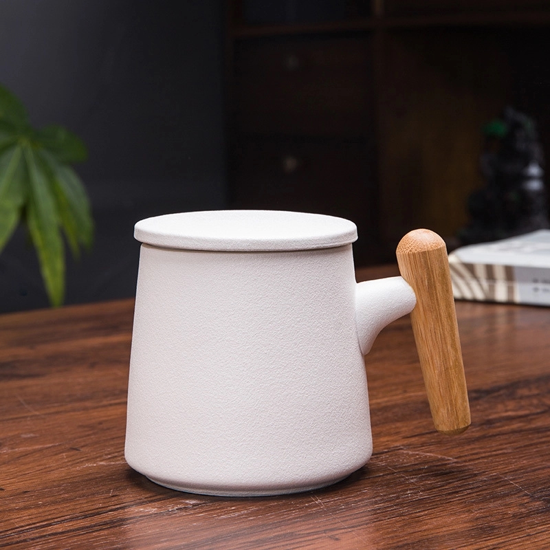 Custom 13.5oz bamboo handle ceramic mug with strainer 9