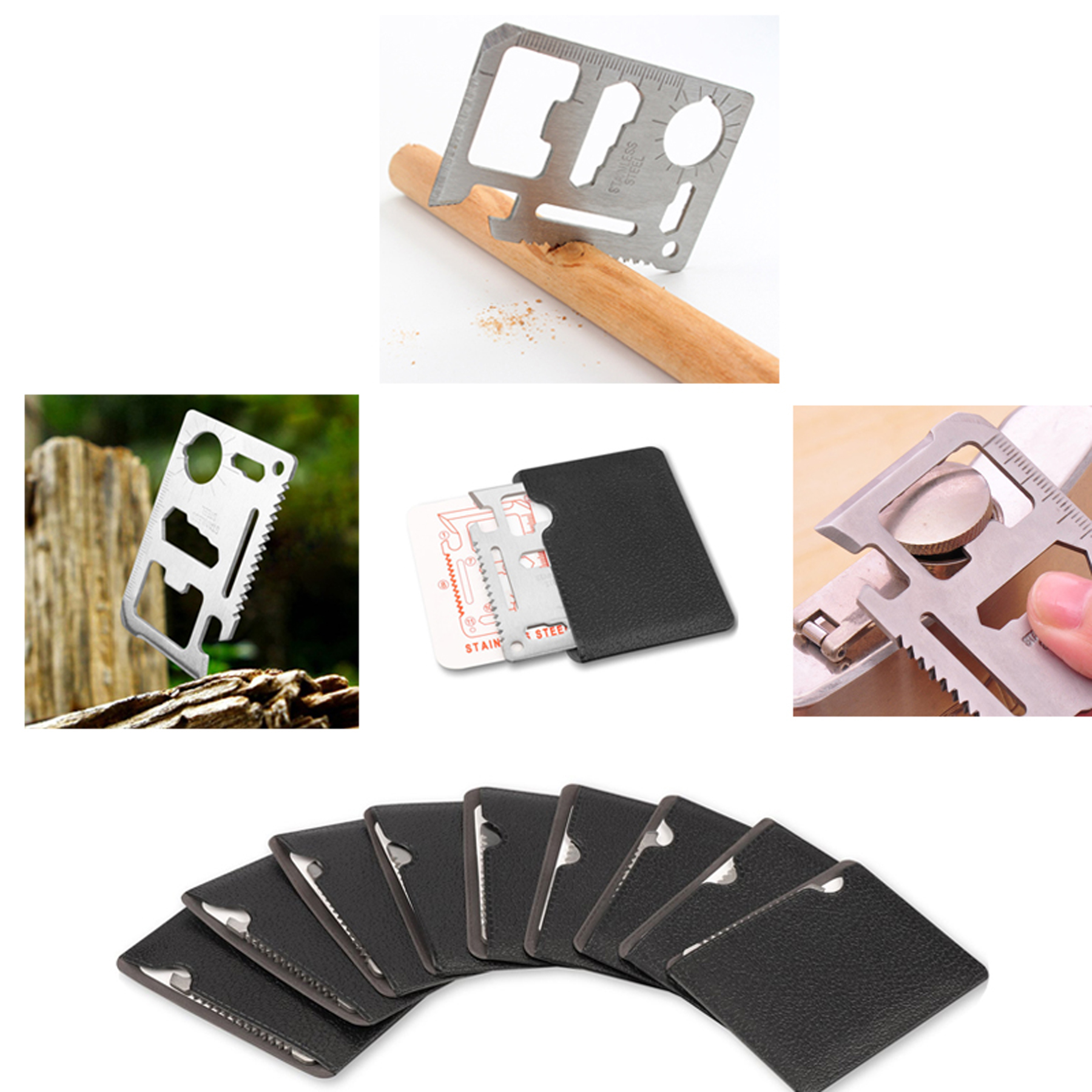 11 in 1 Stainless Steel Multi-Function Credit Card Survival Tools Pocket Wallet 2