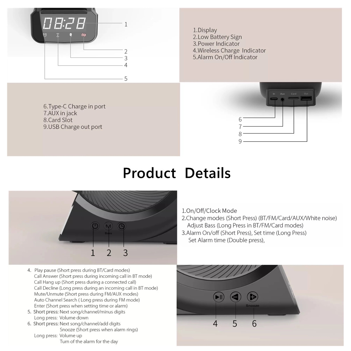 Bluetooth Speaker With Wireless Charger Radio Clock 4