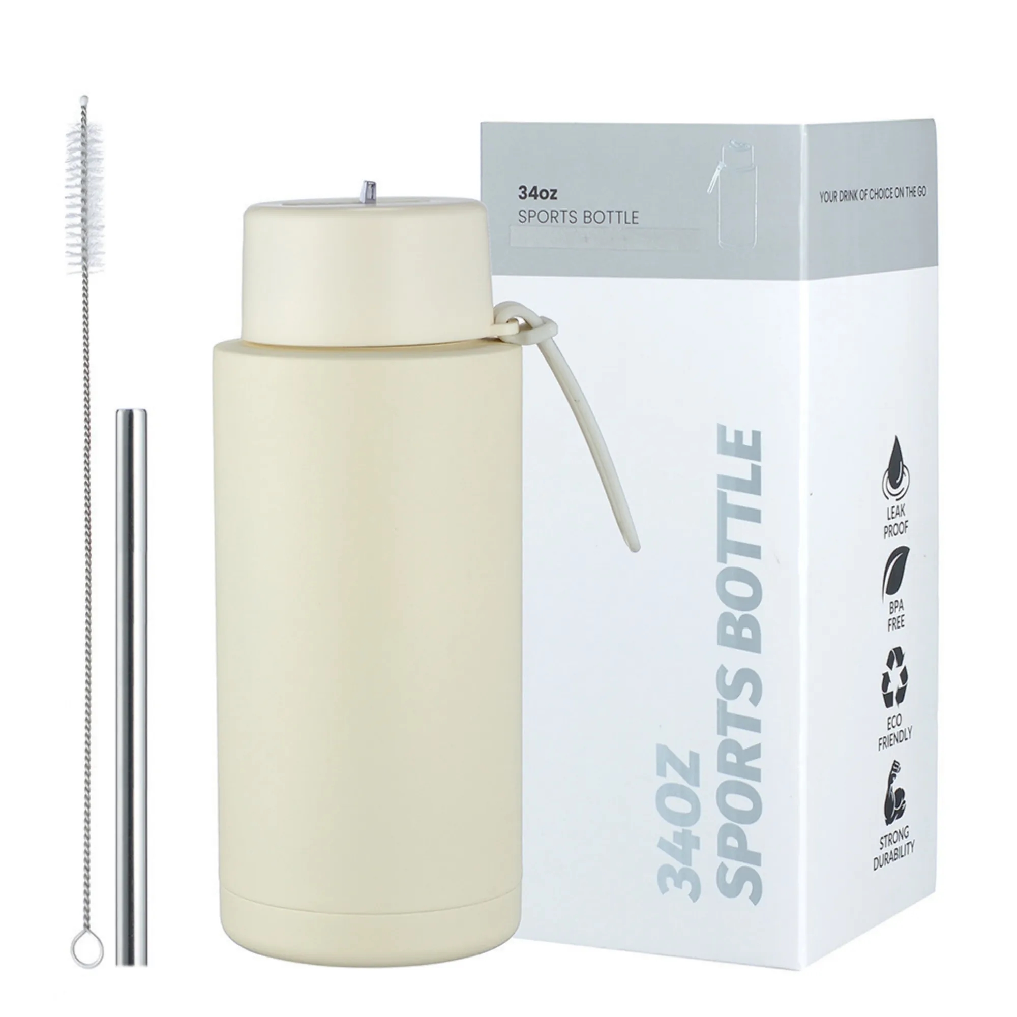 34oz Stainless Steel Silicone Handle Straw Thermos Cup 10